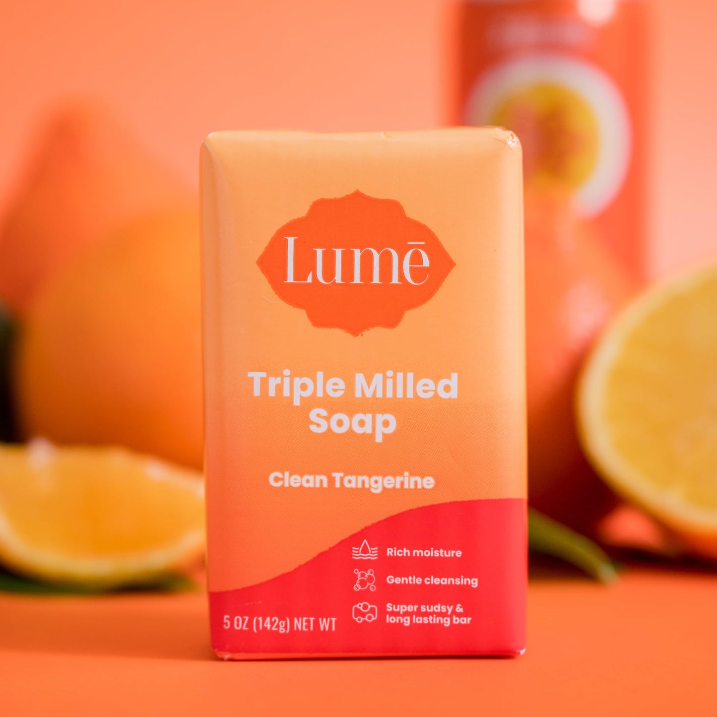 Lume Triple Milled Bar Soap - Rich Moisture & Gentle Cleansing - Paraben Free, Phthalate Free, Skin Safe - 5 ounce (Clean Tangerine)