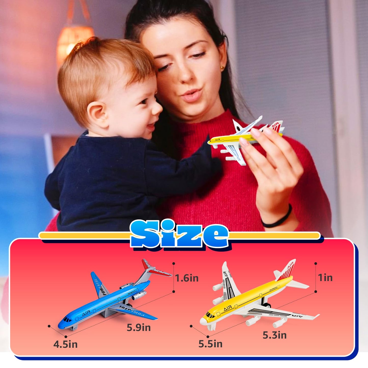 Airplane Toys 2-Pack – Metal & Plastic Pull-Back Planes, Die-Cast Aircraft Models for Boys & Girls Ages 3-6, Birthday Gift Play Vehicles