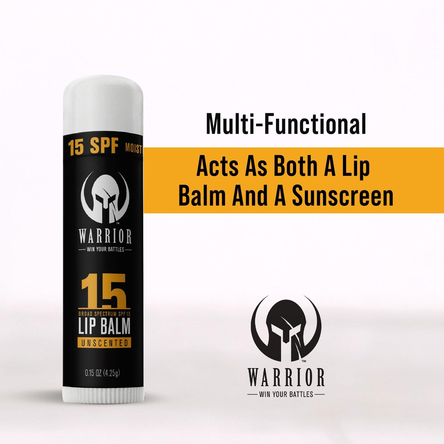 Warrior SPF 15 Unscented Lip Balm β Purified Beeswax Chapstick, UV & Weather Protection, Military-Grade Lip Sunscreen 0.15 oz