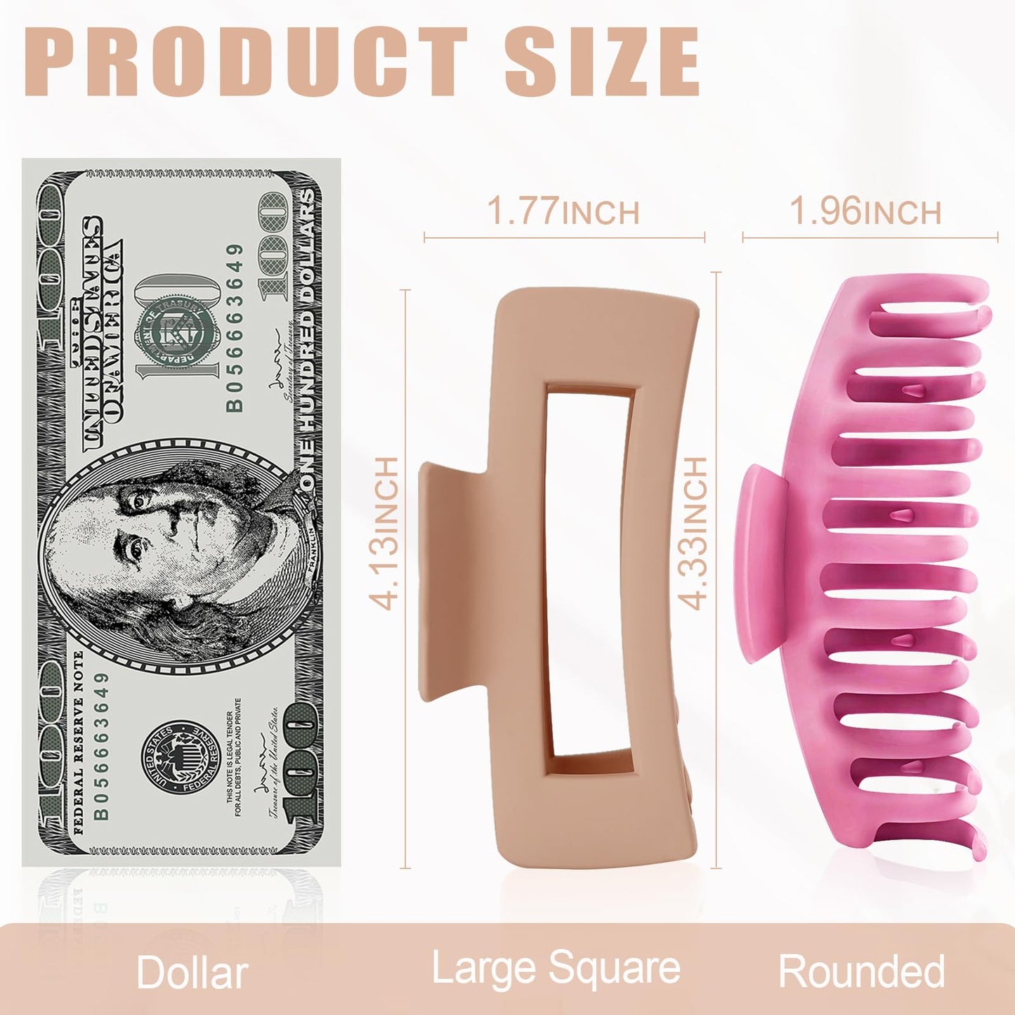 TOCESS 8 Pack Large Hair Claw Clips for Women – 4.33" Matte Jumbo Clips for Thick, Thin & Curly Hair, 90’s Style Strong Hold, Nonslip Design