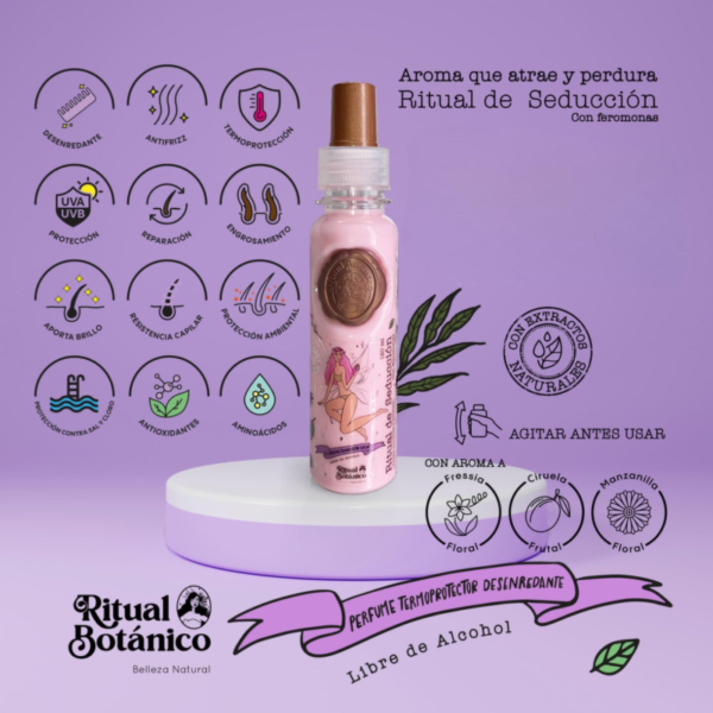 Ritual Botanico Hair Perfume Heat Protectant 120ml | Alcohol-Free, Anti-Frizz, Detangler, UV Protection, With Pheromones & Fruity Floral Scent