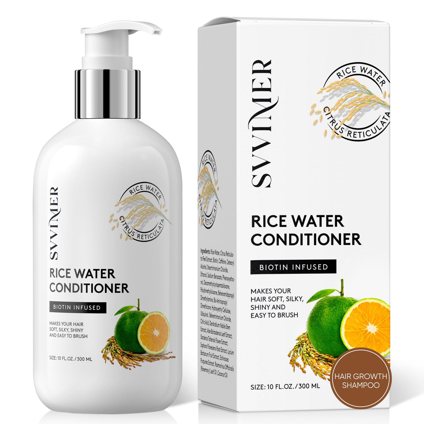 Svvimer Rice Water Hair Growth Conditioner with Biotin – Thickening & Strengthening for Thinning Hair, Sulfate Free, for Men & Women, 10 Fl Oz