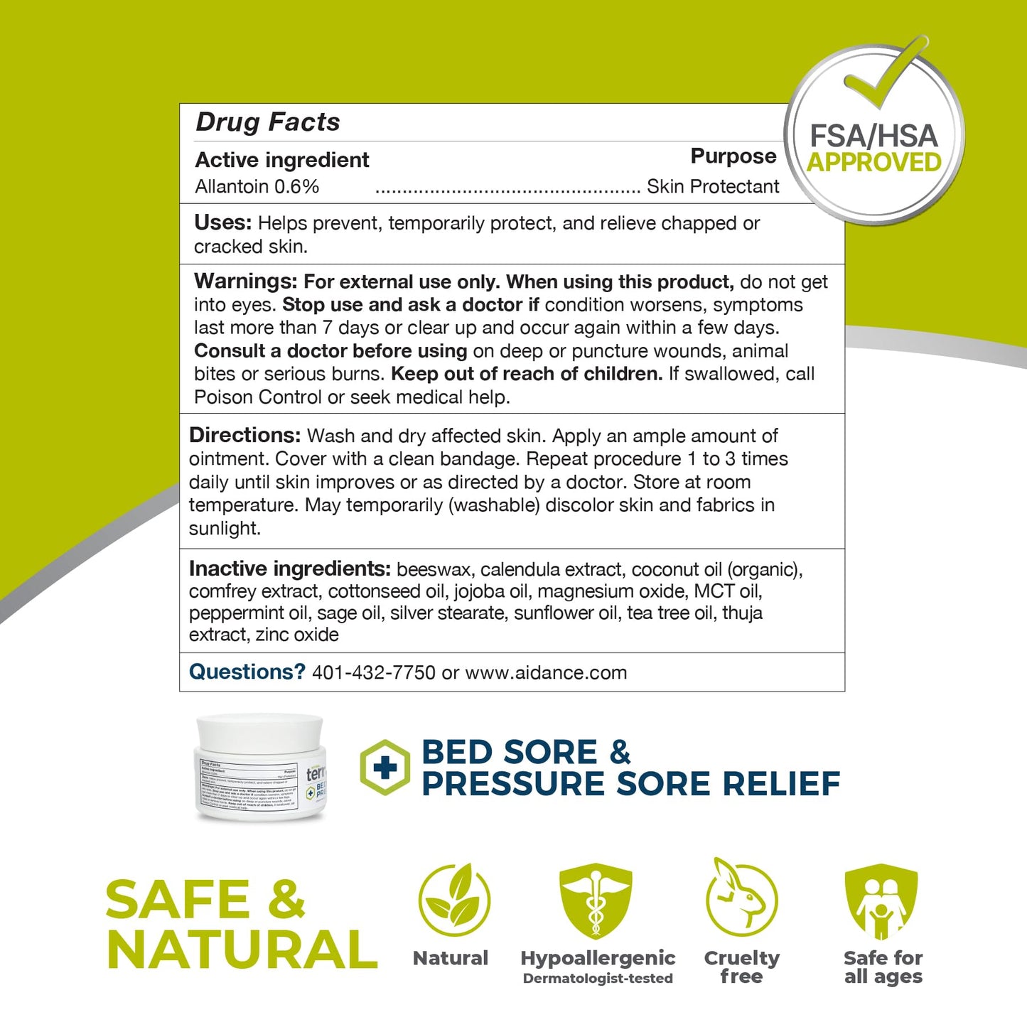 Terrasil Bed & Pressure Sores Cream – Natural Healing for Bedsores, Ulcers & Wounds, Fast Soothing Relief, 1.5 oz Jar