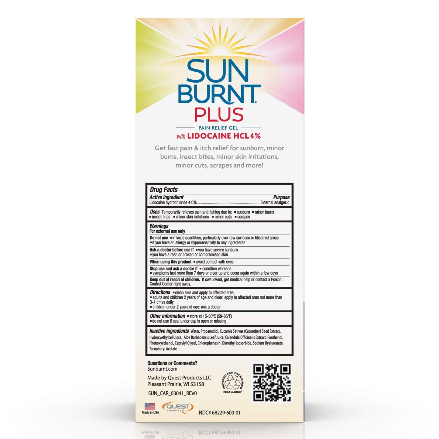 Sunburnt Plus After-Sun Gel with Lidocaine, 4 Ounce