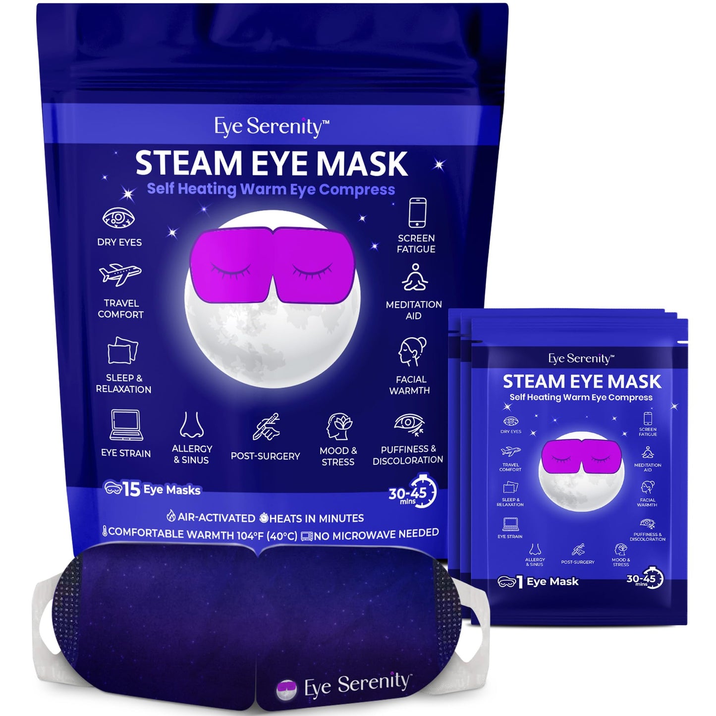 Steam Eye Mask Self-Heating Warm Compress for Dry Eye, Fast Relief for Stye, Puffy Sensitive Eyes - Moist Heat Mask for Sleep, 15 Pack