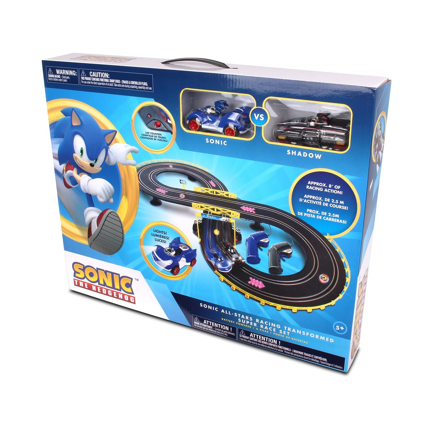 NKOK Sonic & Shadow RC Slot Car Set Race Set Vehicle, Counts How Many Laps the Car has Made, Great Item for Kids, Working lights, Ages 5 and up