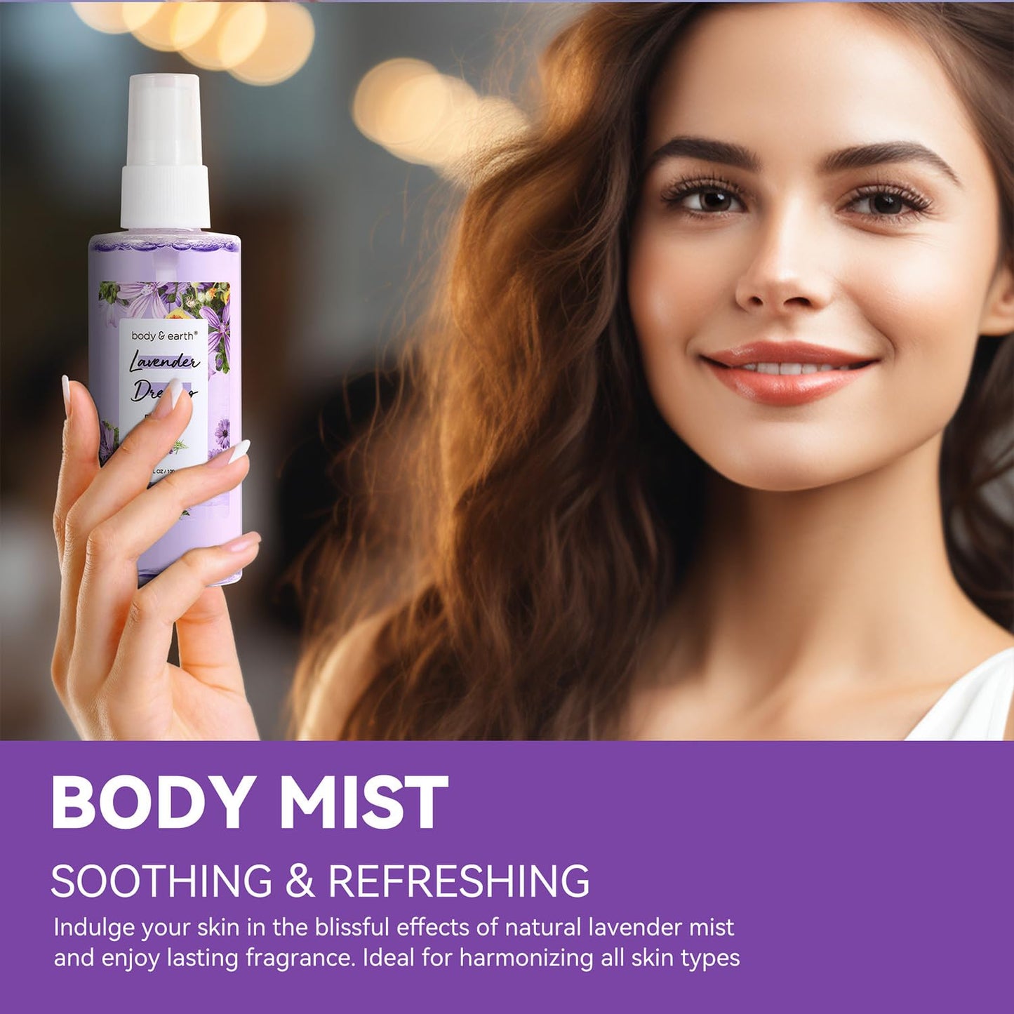 BODY & EARTH Lavender Dreams Body Mist Gift Set – Perfume, Lotion & Scrub Spa Set for Women, Perfect Birthday & Special Occasion Gift