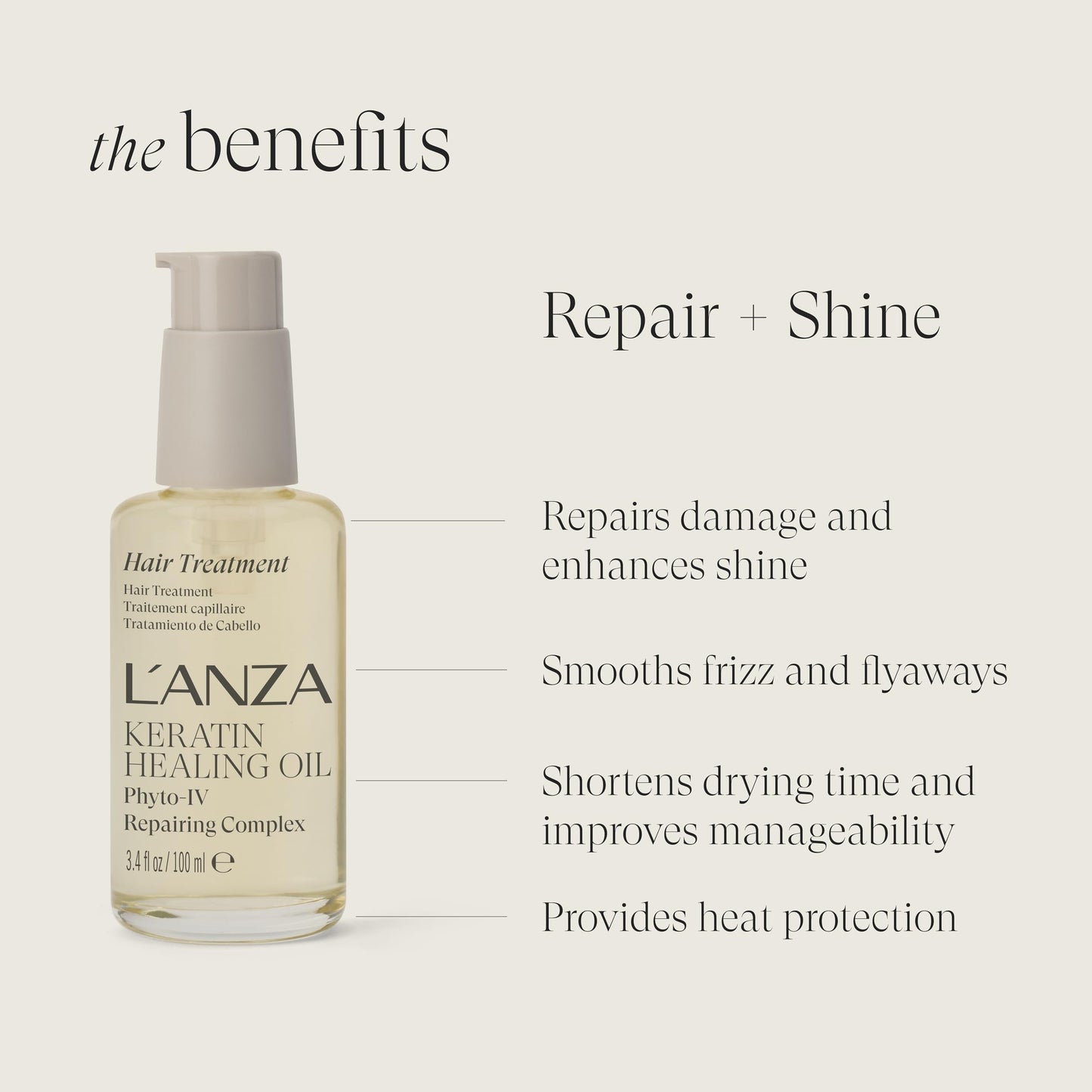 L'ANZA Keratin Healing Hair Oil Treatment, Keratin Hair Treatment, Hair Oil For Damaged Hair, Revives & Nourishes, Sulfate Free Healing Oil for Hair with Phyto IV Complex, Cruelty Free Hair Care