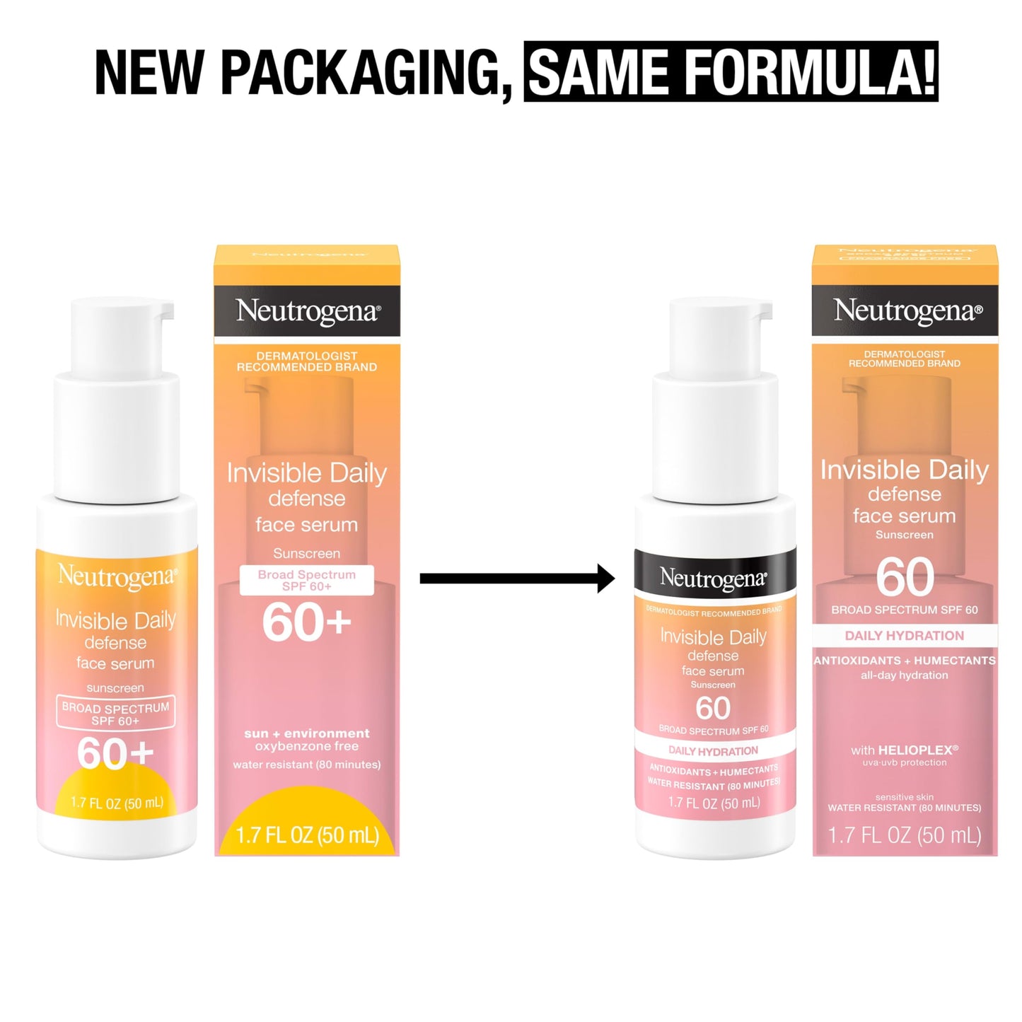 Neutrogena Invisible Daily Defense SPF 60 Face Sunscreen Serum – Hydrating, Oil-Free, Fragrance-Free, Non-Comedogenic, 1.7 oz