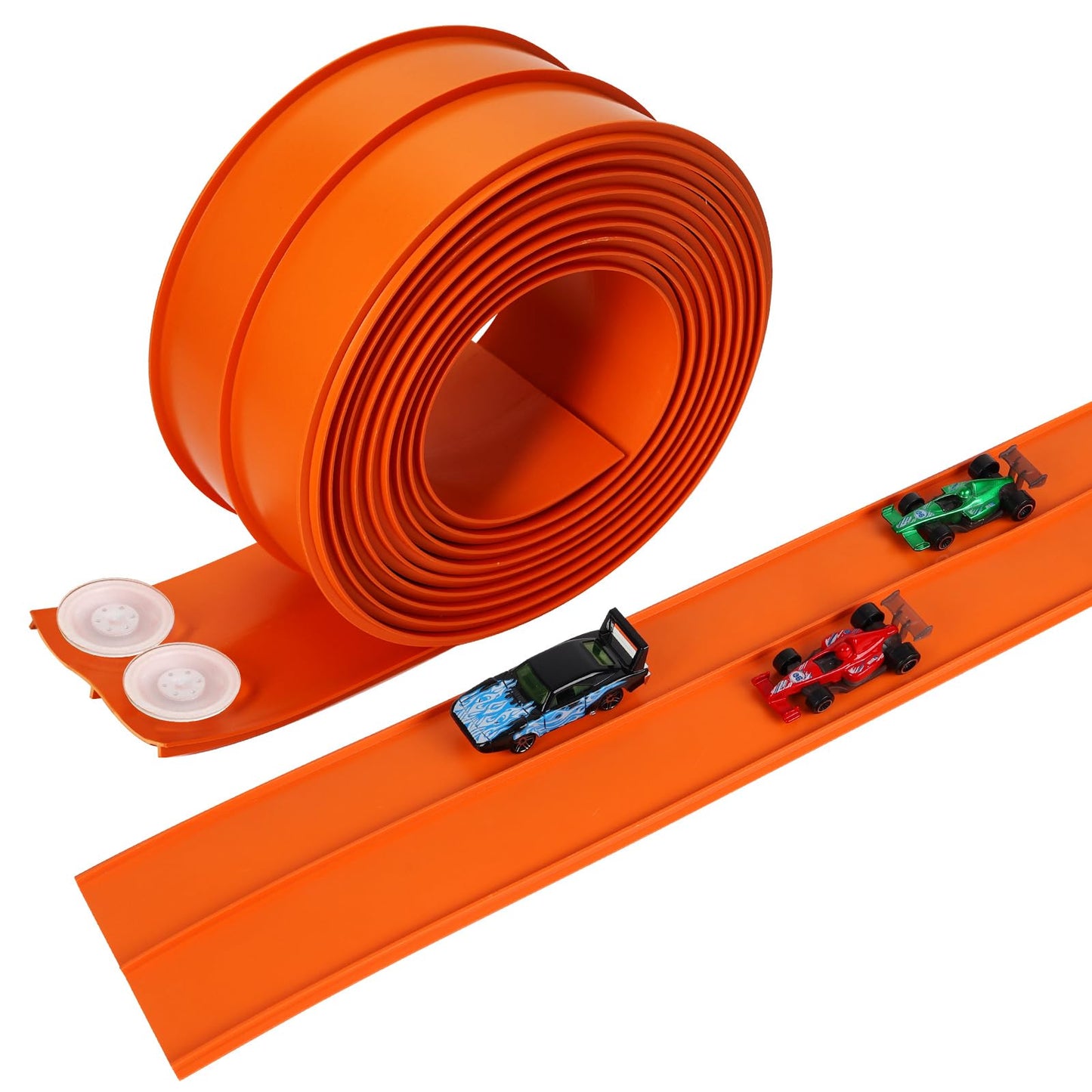 15 Ft Flexible Kids Race Track with 3 Cars & Storage Bag – Safe, Durable, Easy to Clean, Fun Birthday Gift for Ages 4-9 (Orange)