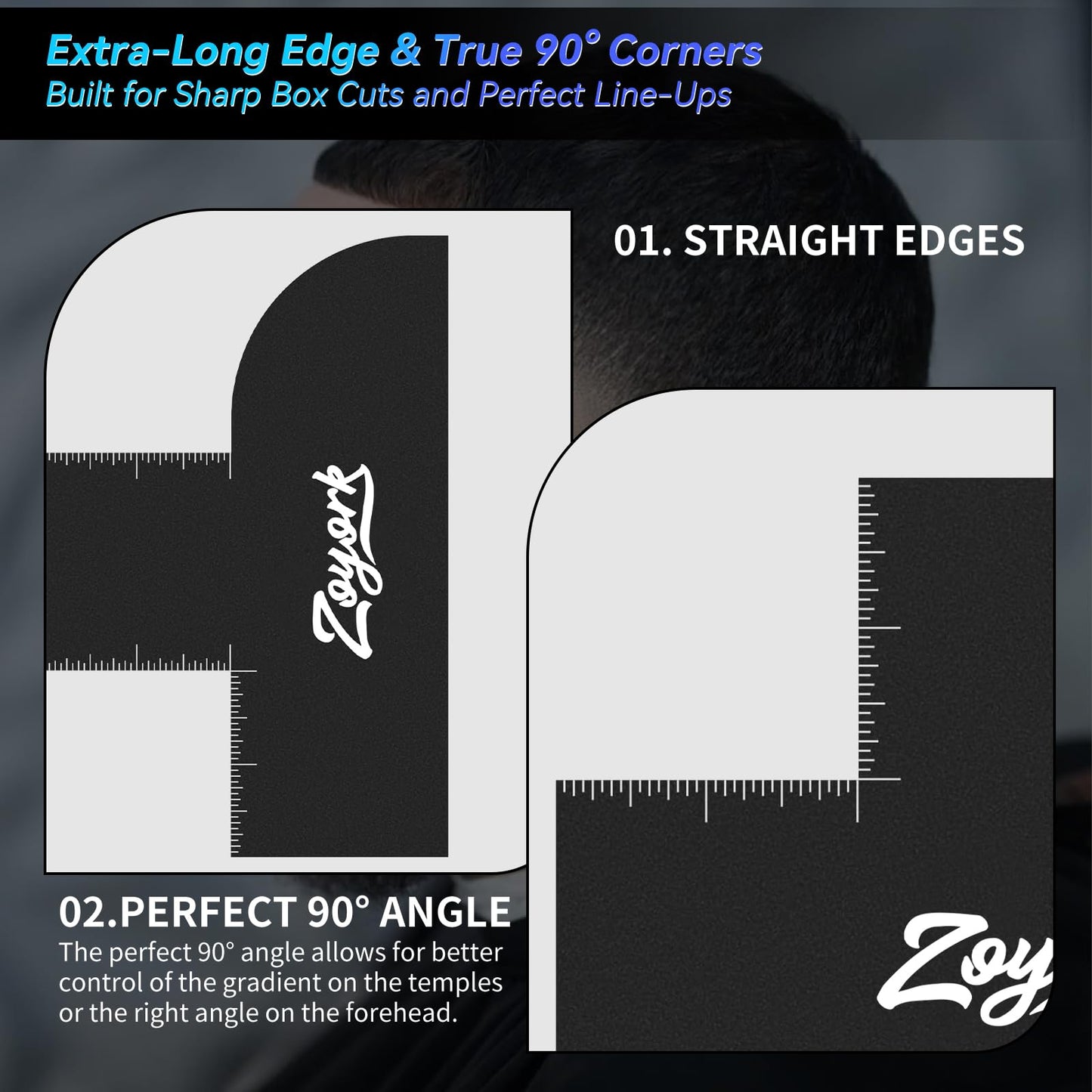 Zoyork Barber Enhancement Card – Hairline Stencil Template with Right Angle & Long Edges – Reusable Guide for Line-Ups, Fades & Edge-Ups (Black)