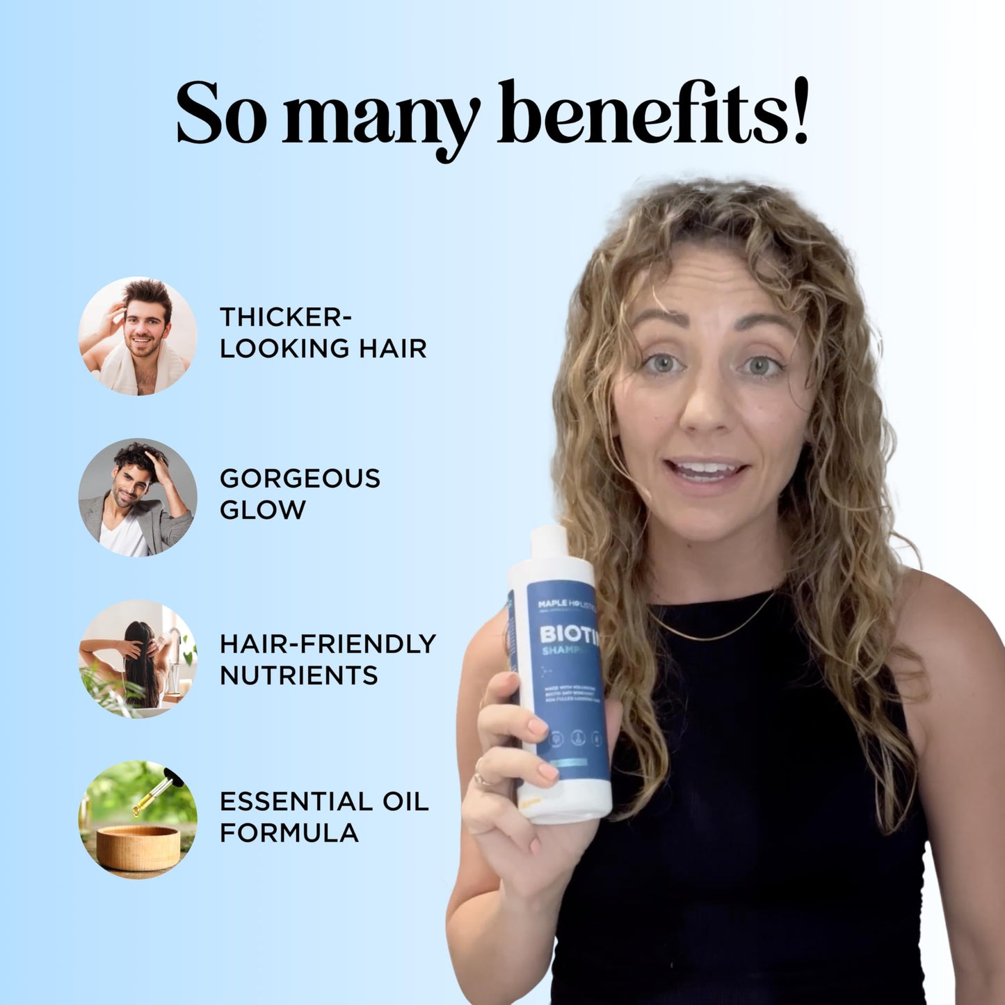 Rosemary & Biotin Shampoo for Thinning Hair – Volumizing Vegan Formula with B Vitamins, Argan & Tea Tree Oils – Sulfate, Paraben & Silicone Free, 8 Fl Oz