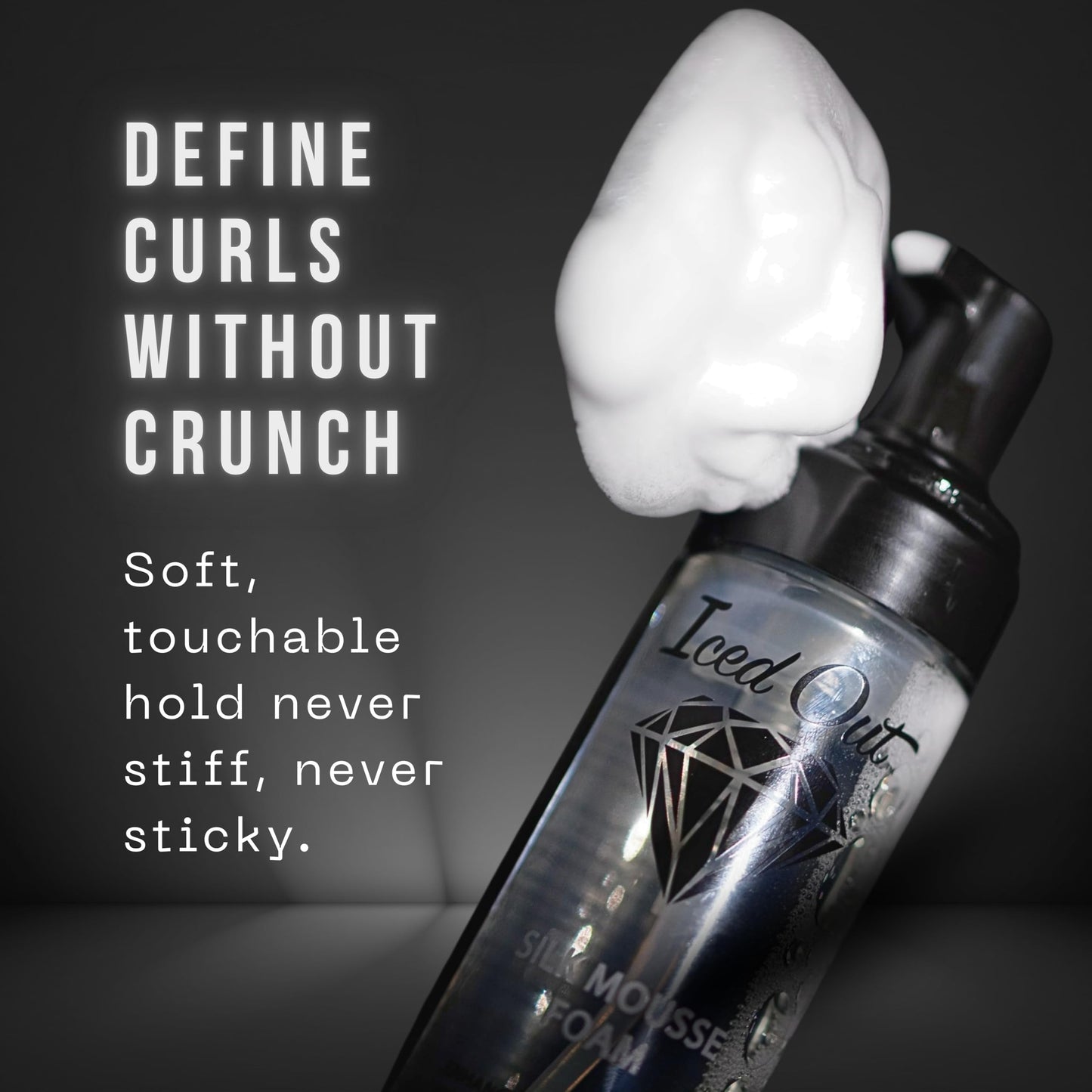 Iced Out Silk Mousse Foam – Volumizing & Curl Enhancing Hair Mousse for Men & Women, Frizz Control, Shine Boost, Long-Lasting Hold, 7.10 fl oz