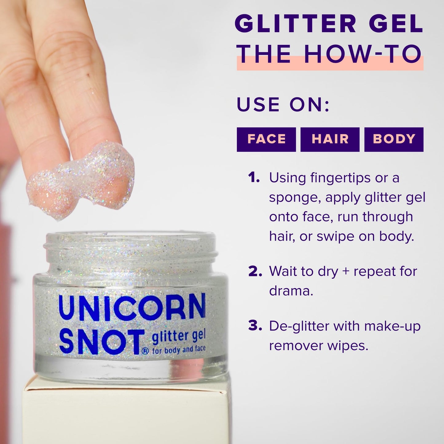 UNICORN SNOT Holographic Face & Body Glitter Gel – Silver Disco Glitter Makeup for Festival, Rave, Cosplay & Halloween – Vegan, Cruelty-Free, 1.7 oz