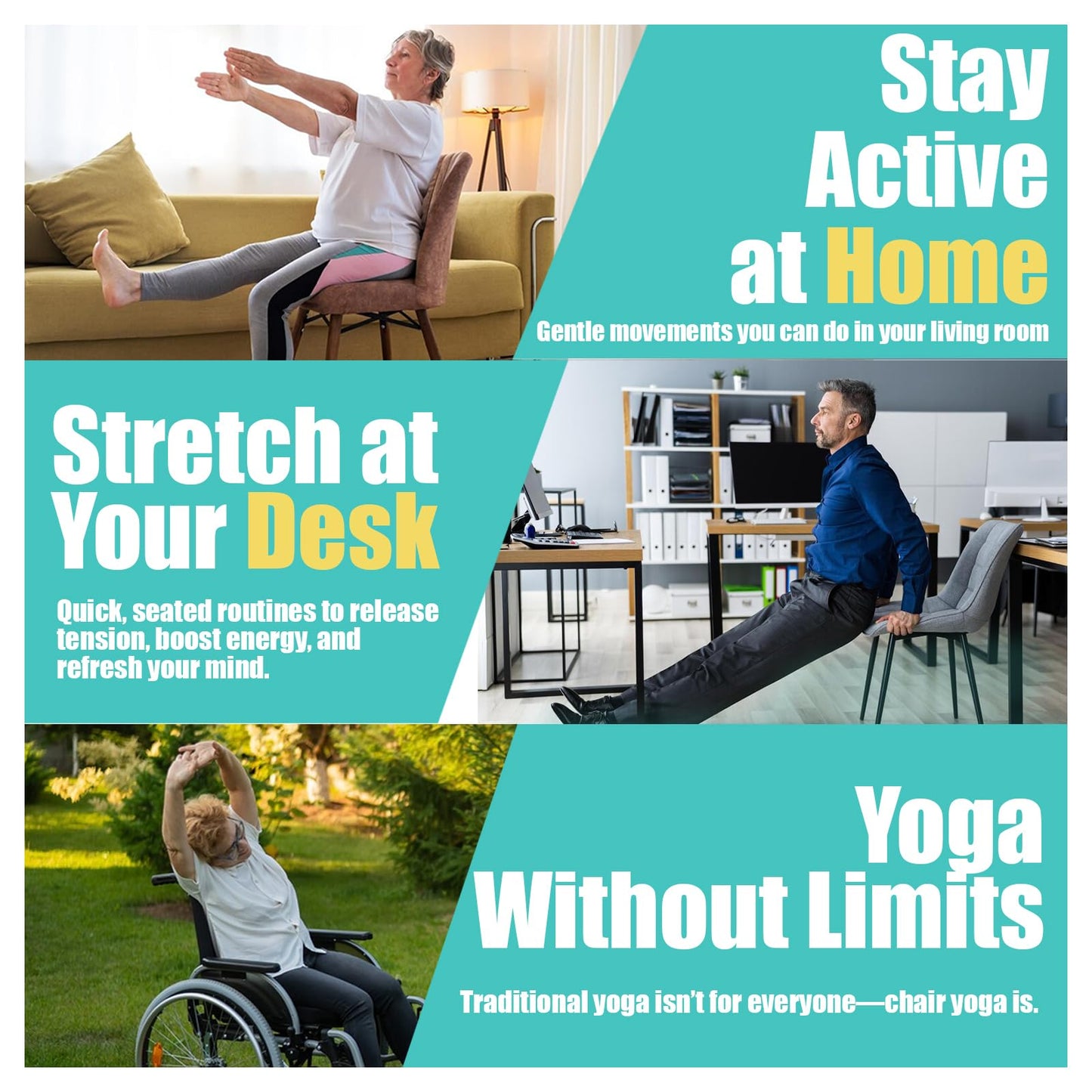 Oversized Chair Yoga Cards for Seniors – 53 Step-by-Step Poses, Large Print Exercise Cards for Elderly, Ideal Get Well Gift for Grandma & Grandpa