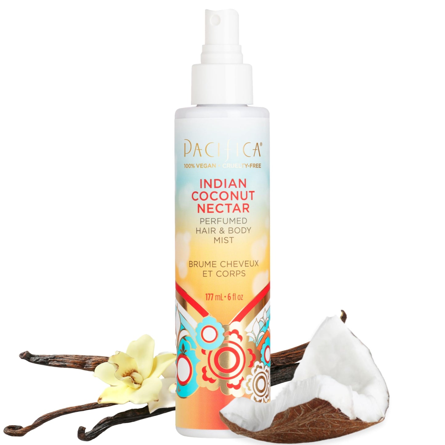 Pacifica Indian Coconut Nectar Hair & Body Mist – Alcohol-Free Perfume with Natural Essential Oils, Coconut & Vanilla Scent, Vegan & Cruelty-Free