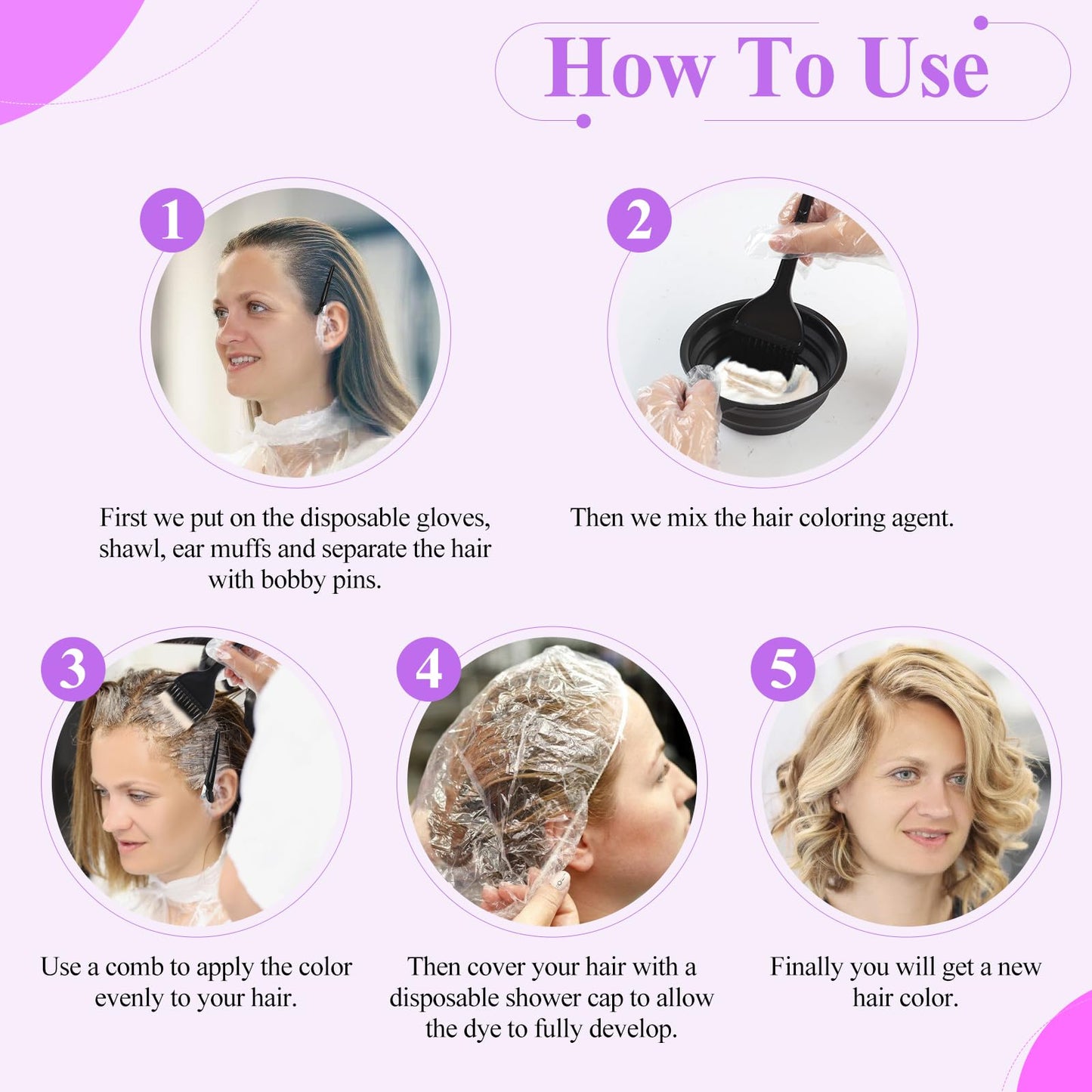 19PCS Hair Dye Kit, Hair Coloring Products with Hair Dye Brush, Collapsible Bowl, Clips, Ear Muffs, Disposable Gloves, Scarf, Shower Cap