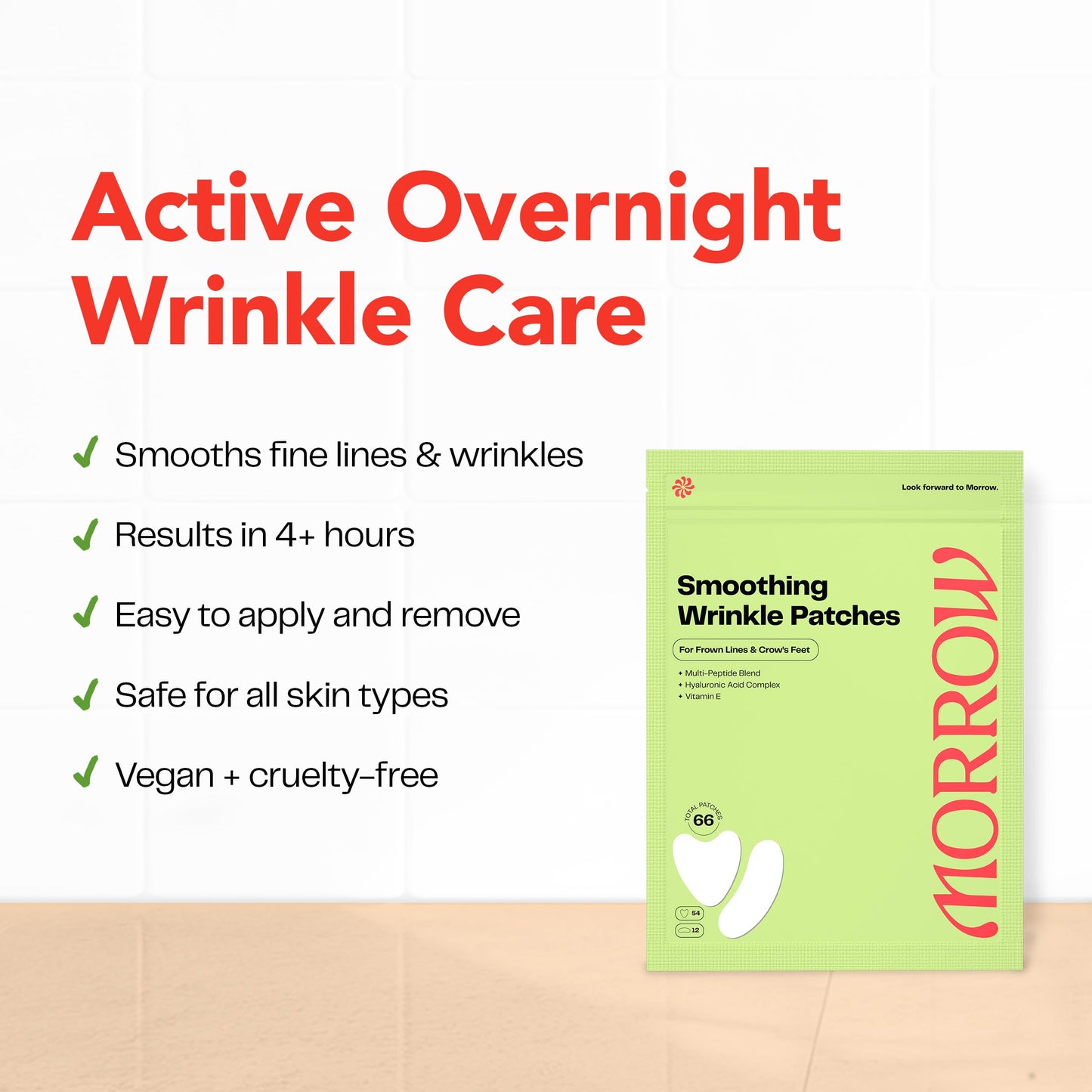 Morrow Beauty Peptide Wrinkle Patches – Overnight Anti-Aging Stickers for Crow’s Feet, Smile Lines & Fine Lines, 66 Count