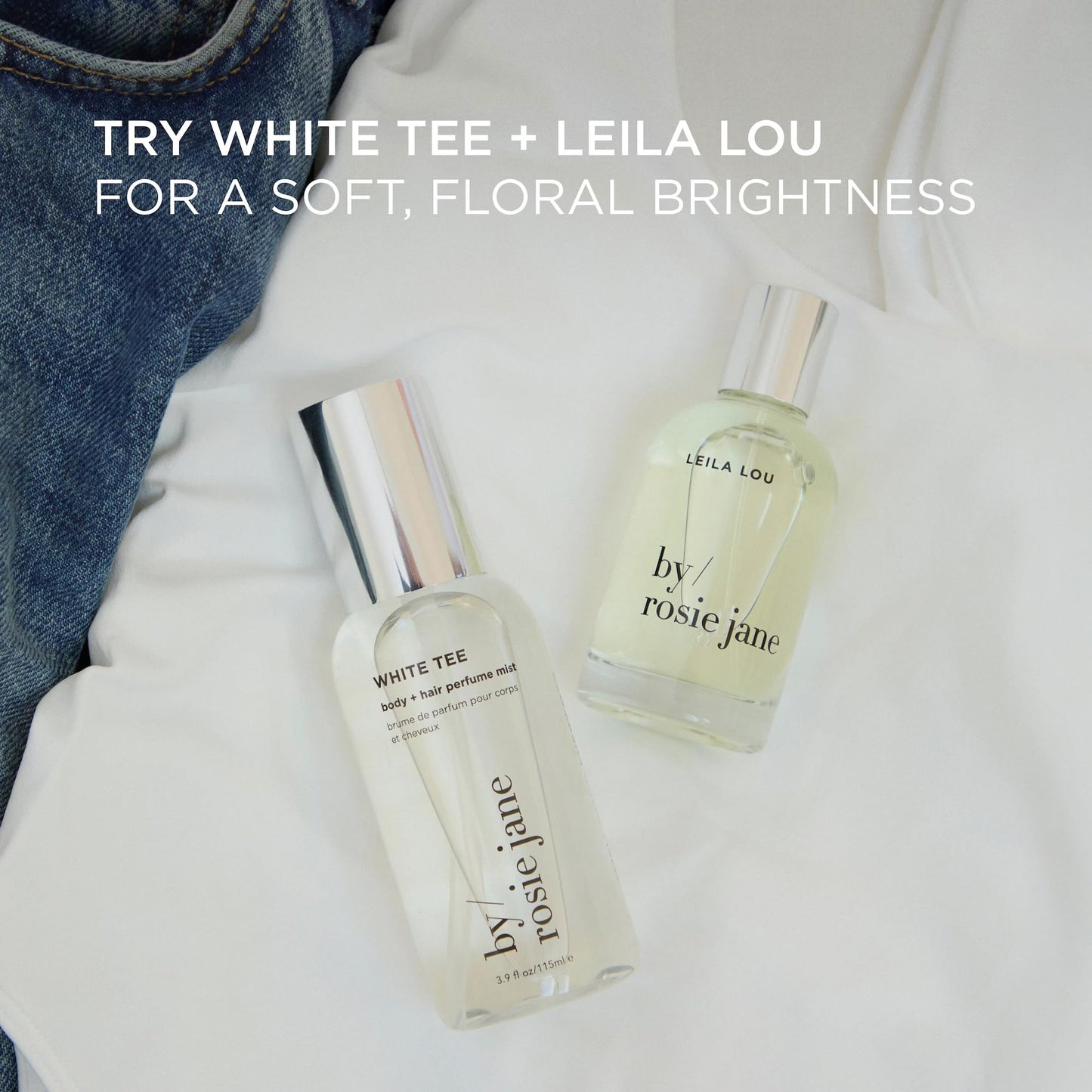 By Rosie Jane Body & Hair Perfume Mist (White Tee) - Clean Hair & Body Mist for Women - With Notes of Cotton Blossom, Lily Water & Soft Rose (115ml)