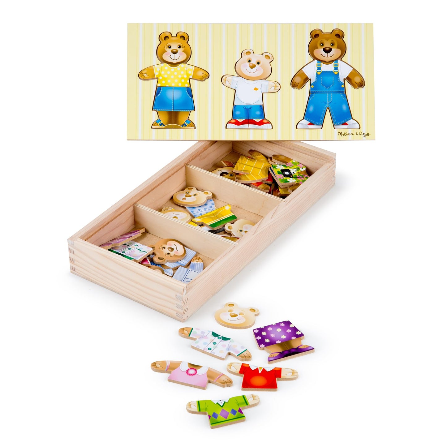 Melissa & Doug Wooden Bear Family Dress-Up Puzzle – 45-Piece Mix & Match Outfit Toy with Storage Case, Educational Sorting & Matching for Toddlers 3+