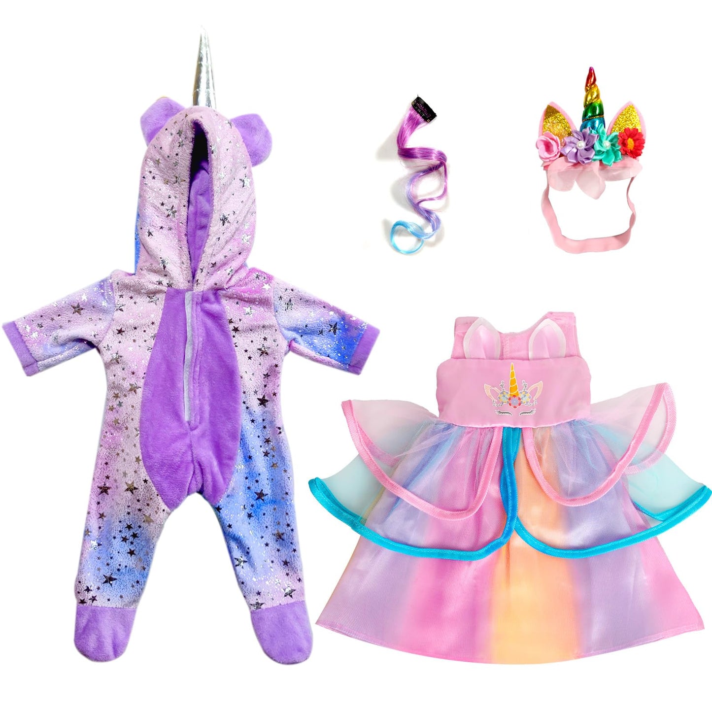WONDOLL 2-Sets 18-inch Doll-Clothes Set - Unicorn Clothes with Hair Clip and Headband - Compatible with All 18 inch Dolls Accessories for Kids