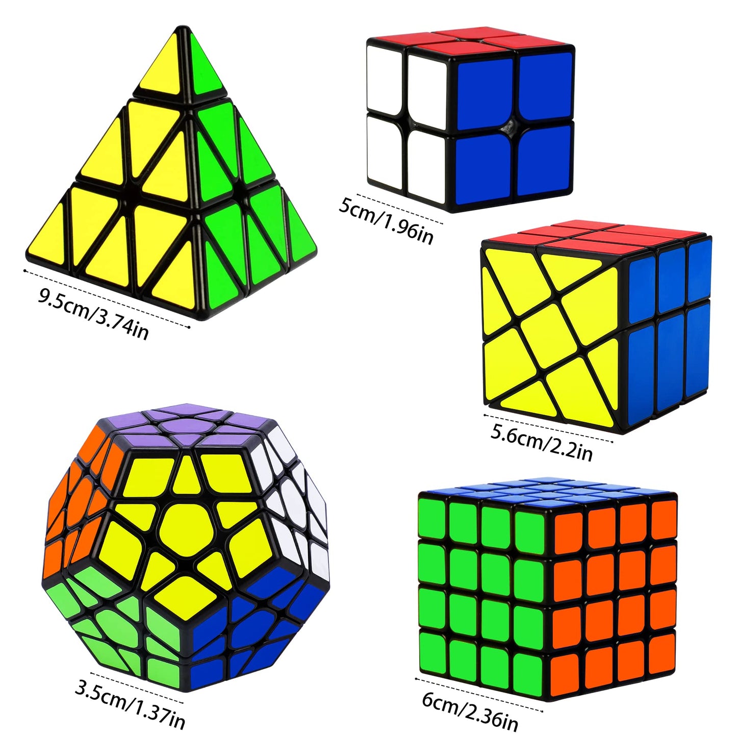 Speed Cube Set, Puzzle Cube, Magic Cube 2x2 4x4 Pyraminx Pyramid Megaminx Fenghuolun Puzzle Cube Toy Gift for Children Adults, Pack of 5