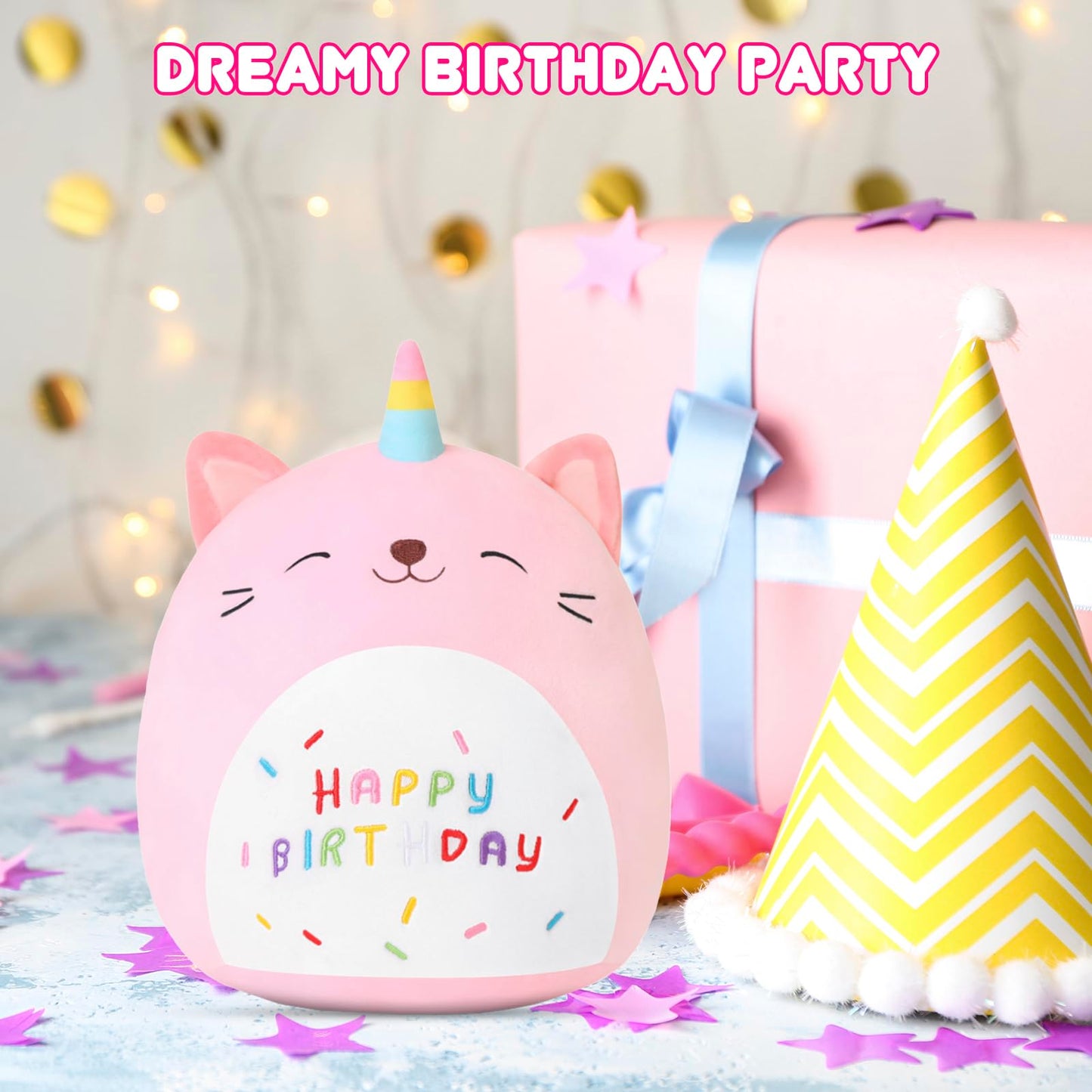 SQEQE Cat Plush Toy Unicorn Cat Stuffed Animal Cute Birthday Cat Plushies Pillow Soft Plushie Doll Gifts for Kid Decor(Pink Caticorn, 10 Inch)