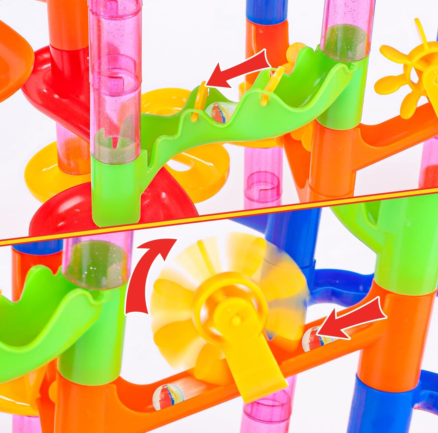 Gifts2U Marble Run Toy, 130Pcs Educational Construction Maze Block Toy Set with Glass Marbles for Kids and Parent-Child Game