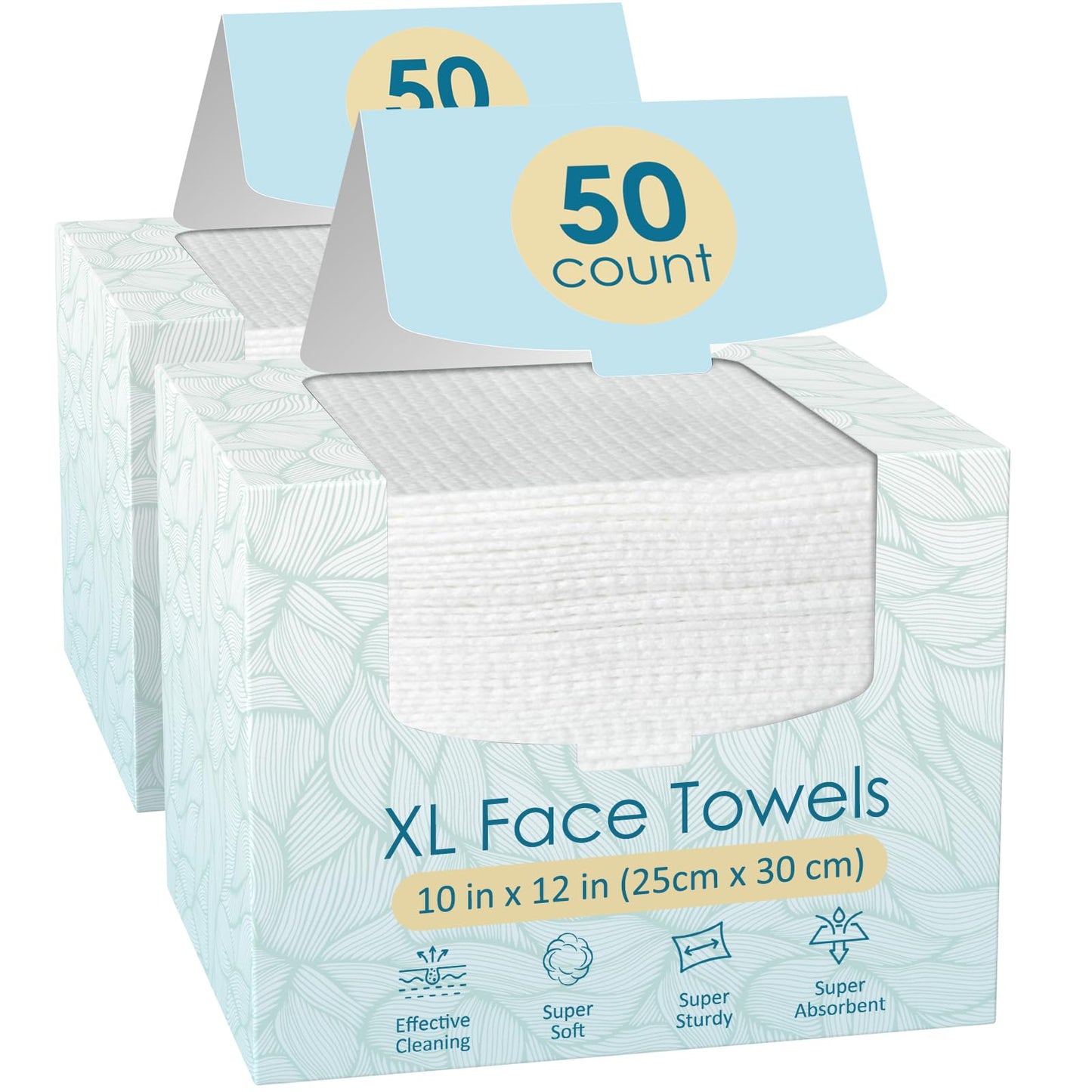 Fygrip XL Disposable Face Towels, 10"x12", 100 Count (2 Boxes), Soft 100% Viscose, Skin-Friendly Facial Wipes for Women Cleansing