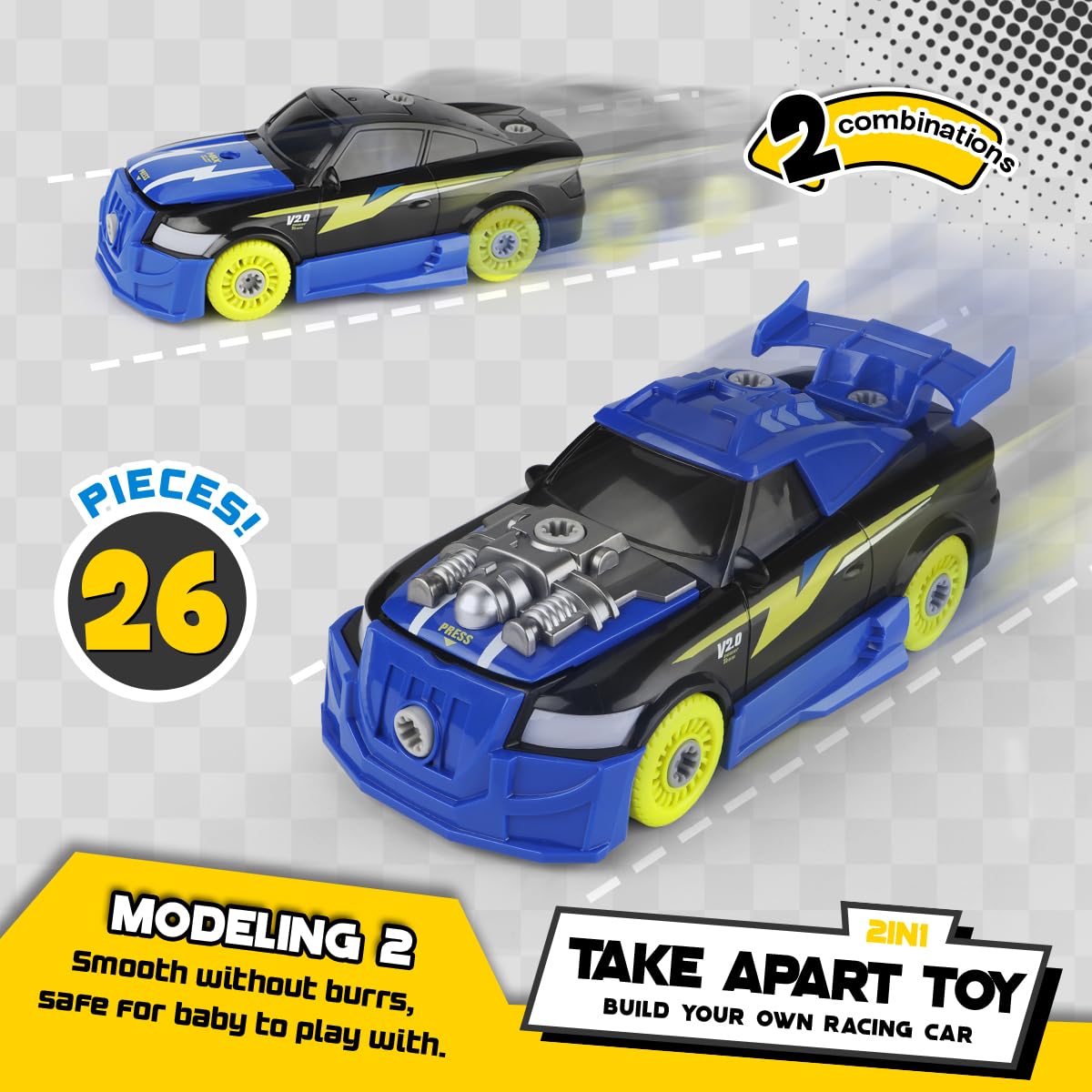 GILOBABY 26-Piece Take Apart Racing Car Toy with Drill, Lights & Sounds – STEM Building & Educational Gift for Boys Ages 3-5