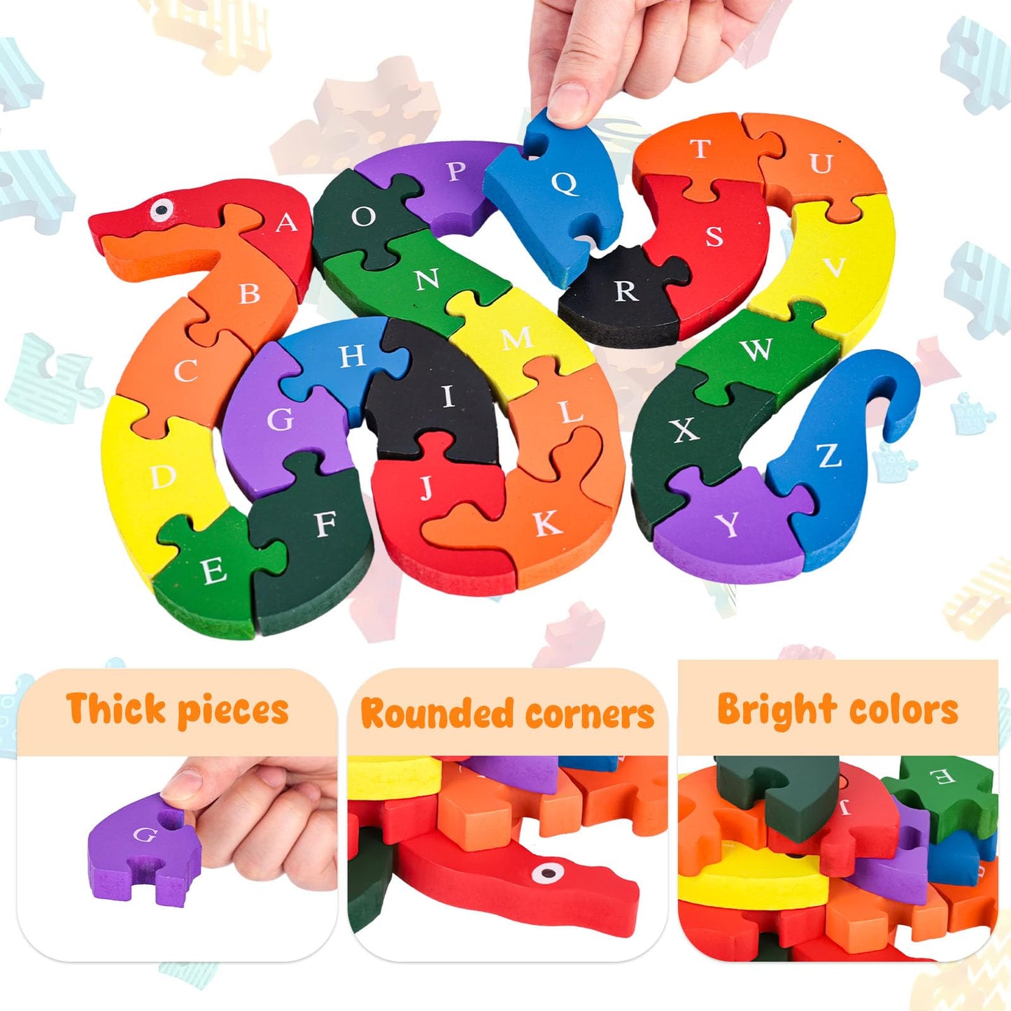 LovesTown Montessori Wooden Alphabet Puzzle – Snake ABC Learning Toy for Toddlers, Educational Jigsaw for Early Childhood, Gift for Kids