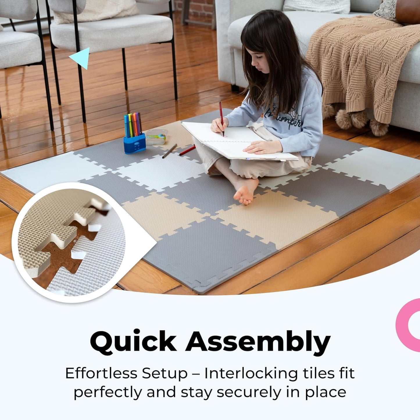 MioTetto Foam Floor Tiles for Kids – Non-Toxic Soft Play Mat for Babies 6-12 Months, Interlocking Tiles Fit 50x50 Playpen, Safe for Crawling