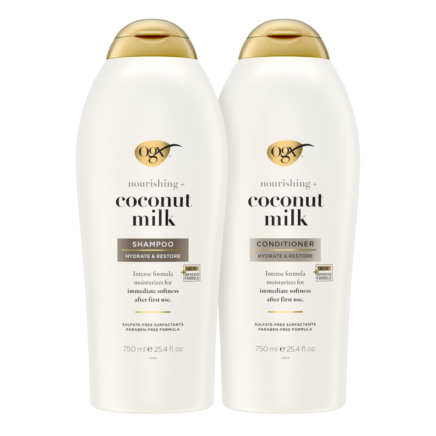 OGX Nourishing + Coconut Milk Shampoo & Conditioner Set, Sulfate-Free, Moisturizing & Strengthening Hair Care Duo, 25.4 fl oz Each, 2 Pack