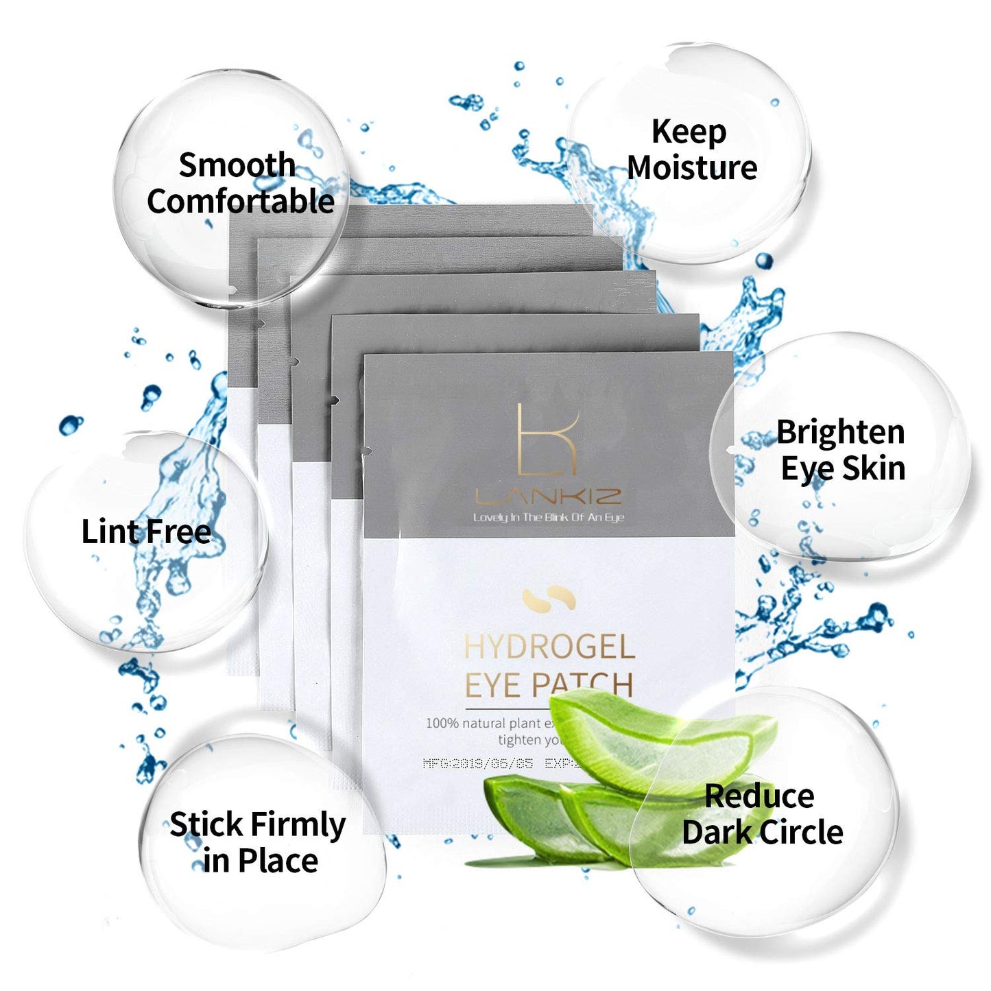 LANKIZ 100 Pairs Under Eye Gel Pads for Lash Extensions – Natural Plant Extract, Collagen Hydrogel, Lint-Free, Moisturizes & Reduces Puffiness