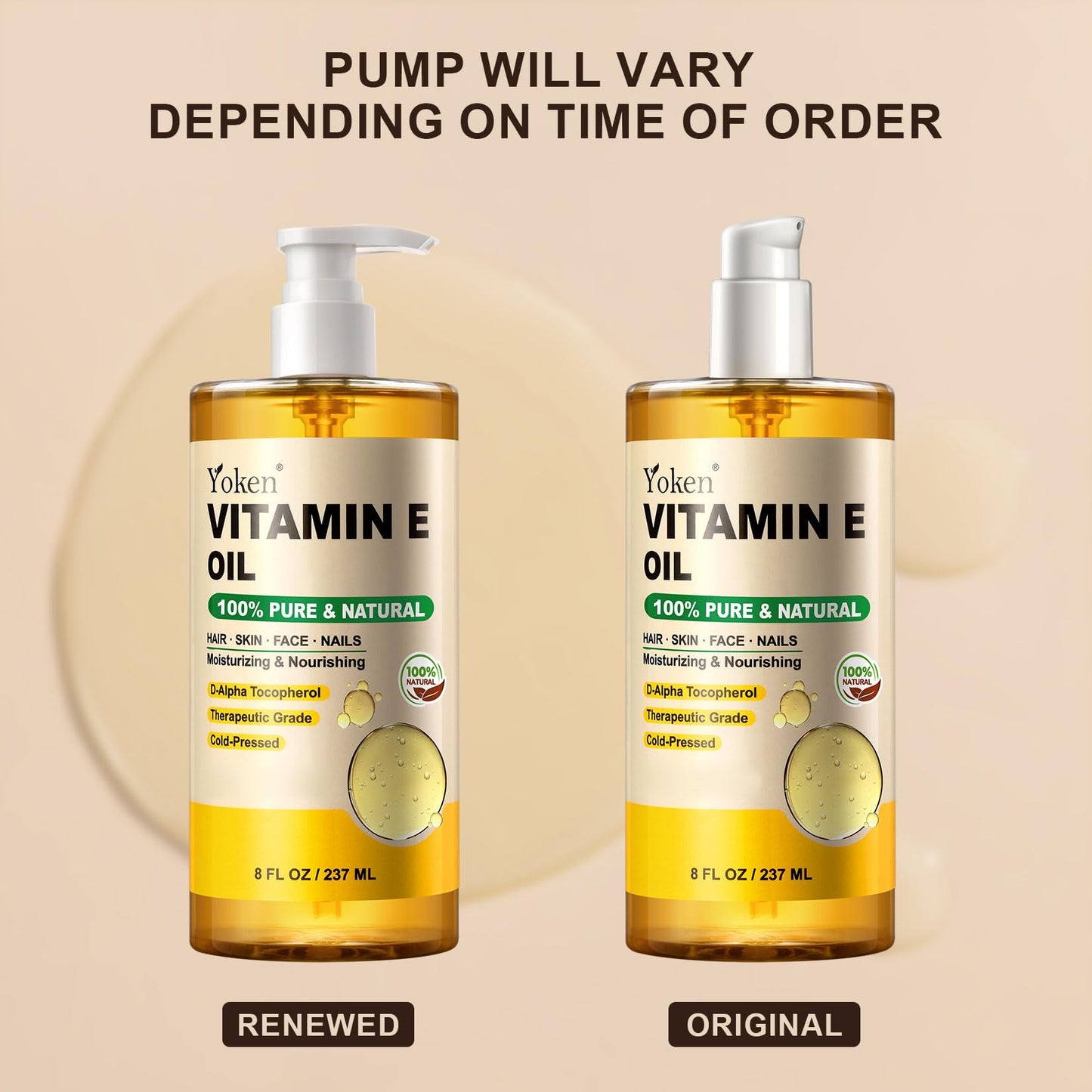 Yoken Organic Vitamin E Oil 8oz – Cold-Pressed, Hexane-Free, Non-GMO, Skin, Hair, Face, Nails, Scars, Scalp, Bath & Body Oil