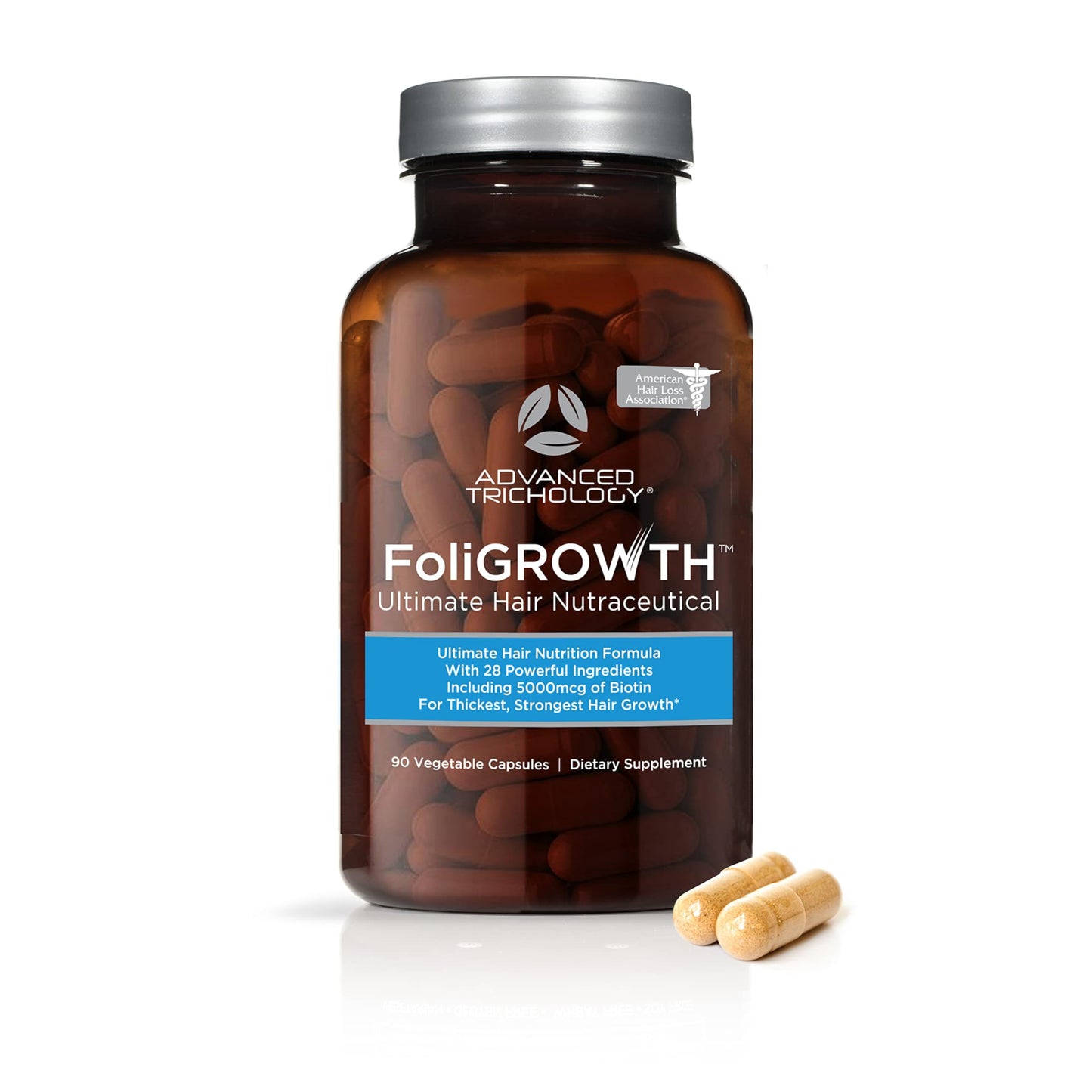 Advanced Trichology FoliGROWTH Hair Growth Supplement – Promotes Thicker, Fuller Hair, Supports Thinning Hair, AHLA Approved, 90 Capsules, 1 Pack