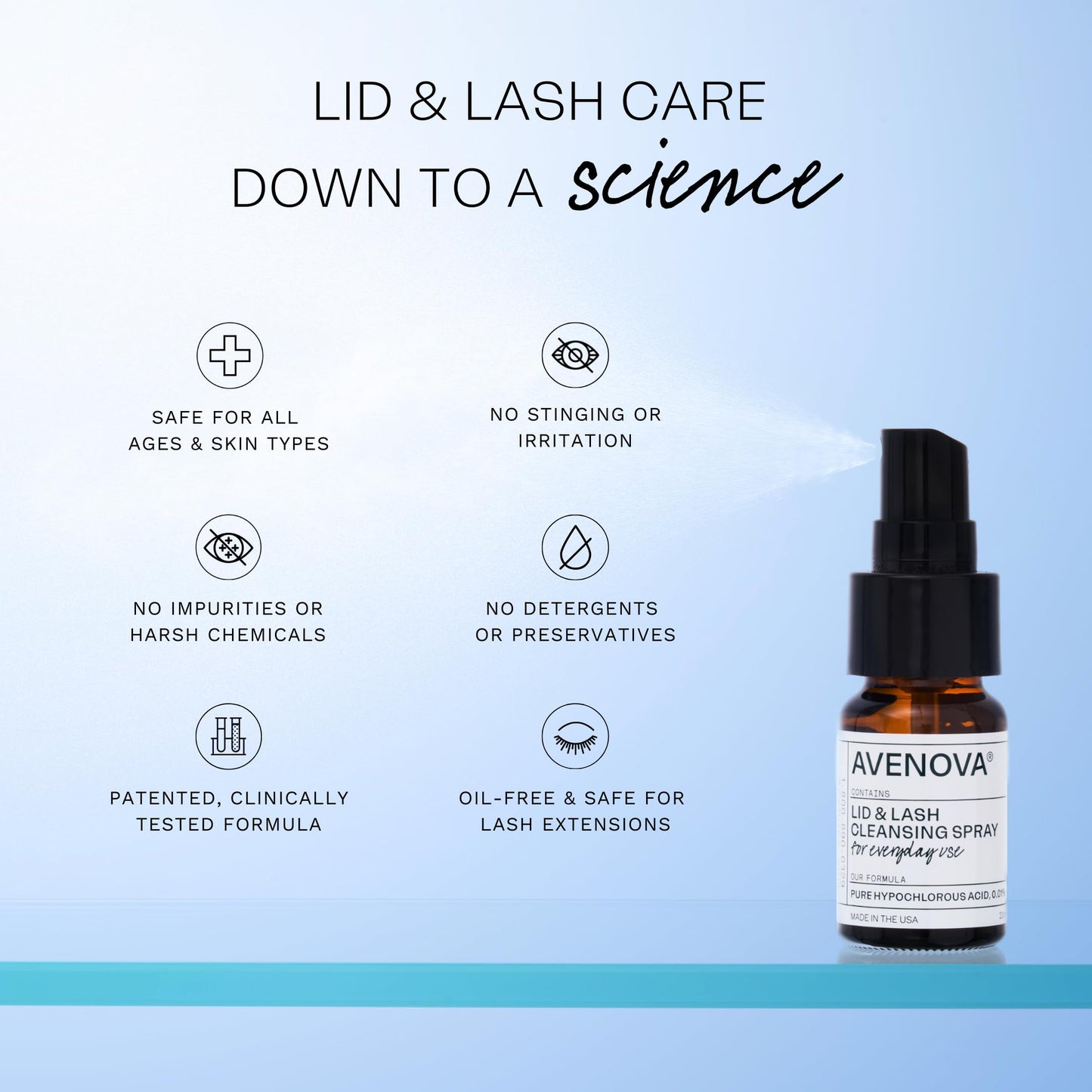 Avenova Eyelid and Eyelash Cleanser Spray - Pure Hypochlorous Acid, Gentle Everyday Lash Cleanser For Eye Irritation, 20mL (0.68oz)