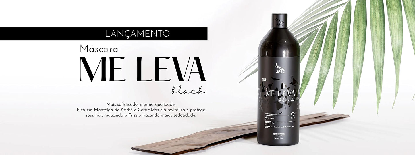 Zap Me Leva Black & Detox Kit 2L | Brazilian Keratin Hair Smoothing Treatment | Progressive Brush | Frizz-Free, Volume Control & 100% Straight Hair