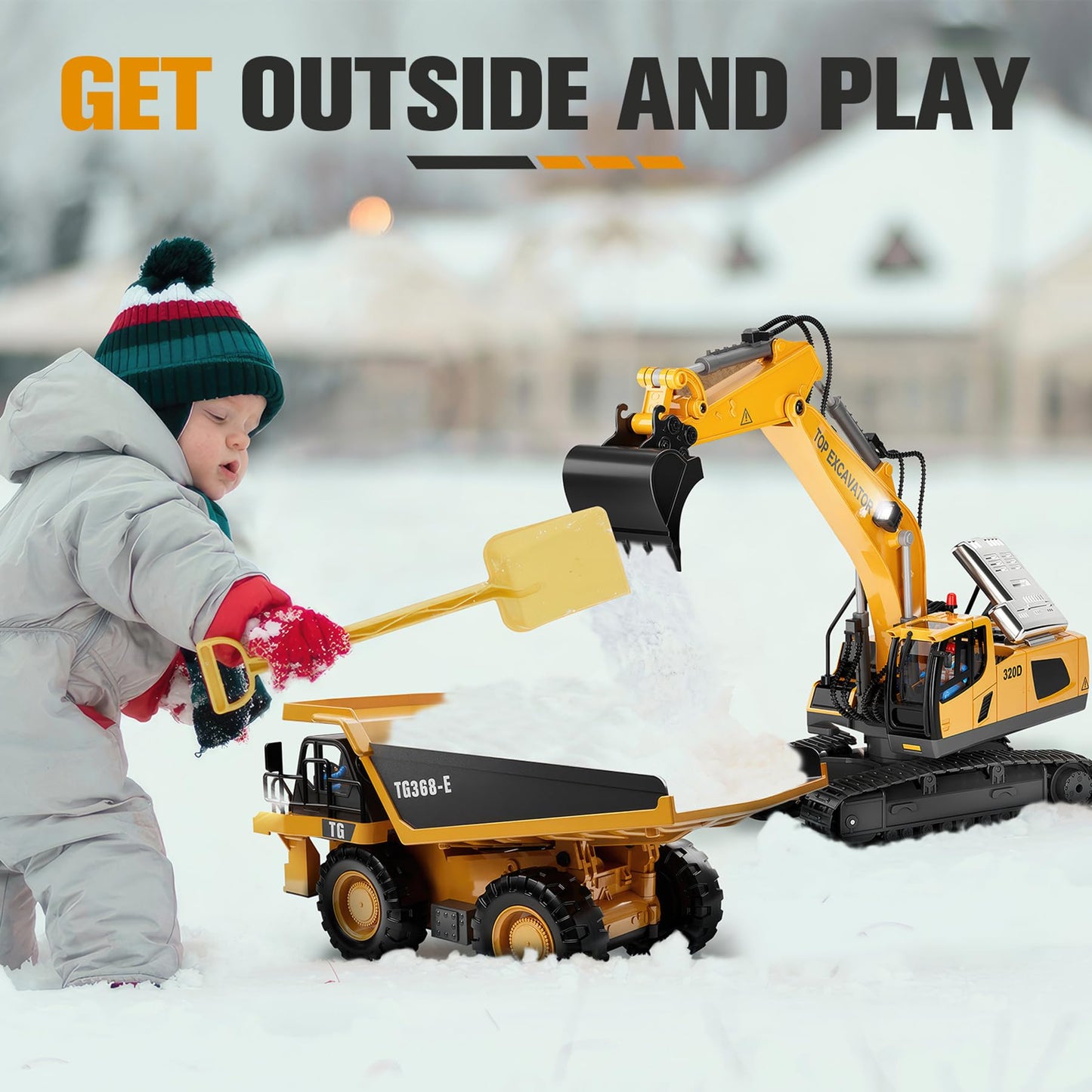 Remote Control Excavator Toy for Kids – 2×1200mAh RC Truck with Metal Shovel, Lights, 11CH, 120+ Min Play, Ages 3-12, Birthday & Christmas Gift