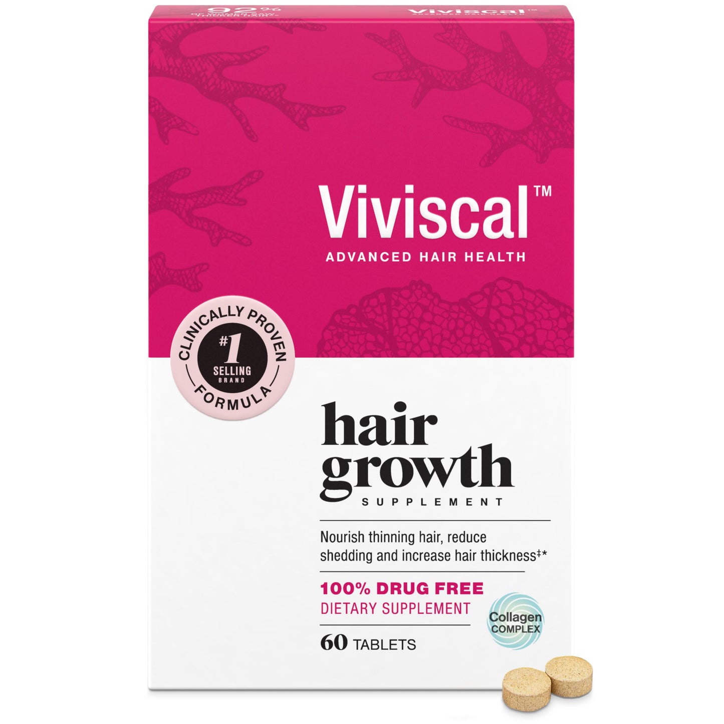 Viviscal Hair Growth Supplements for Women – Promotes Thicker, Fuller Hair, Reduces Thinning & Hair Loss, with Collagen Complex, 60 Tablets (1-Month Supply)