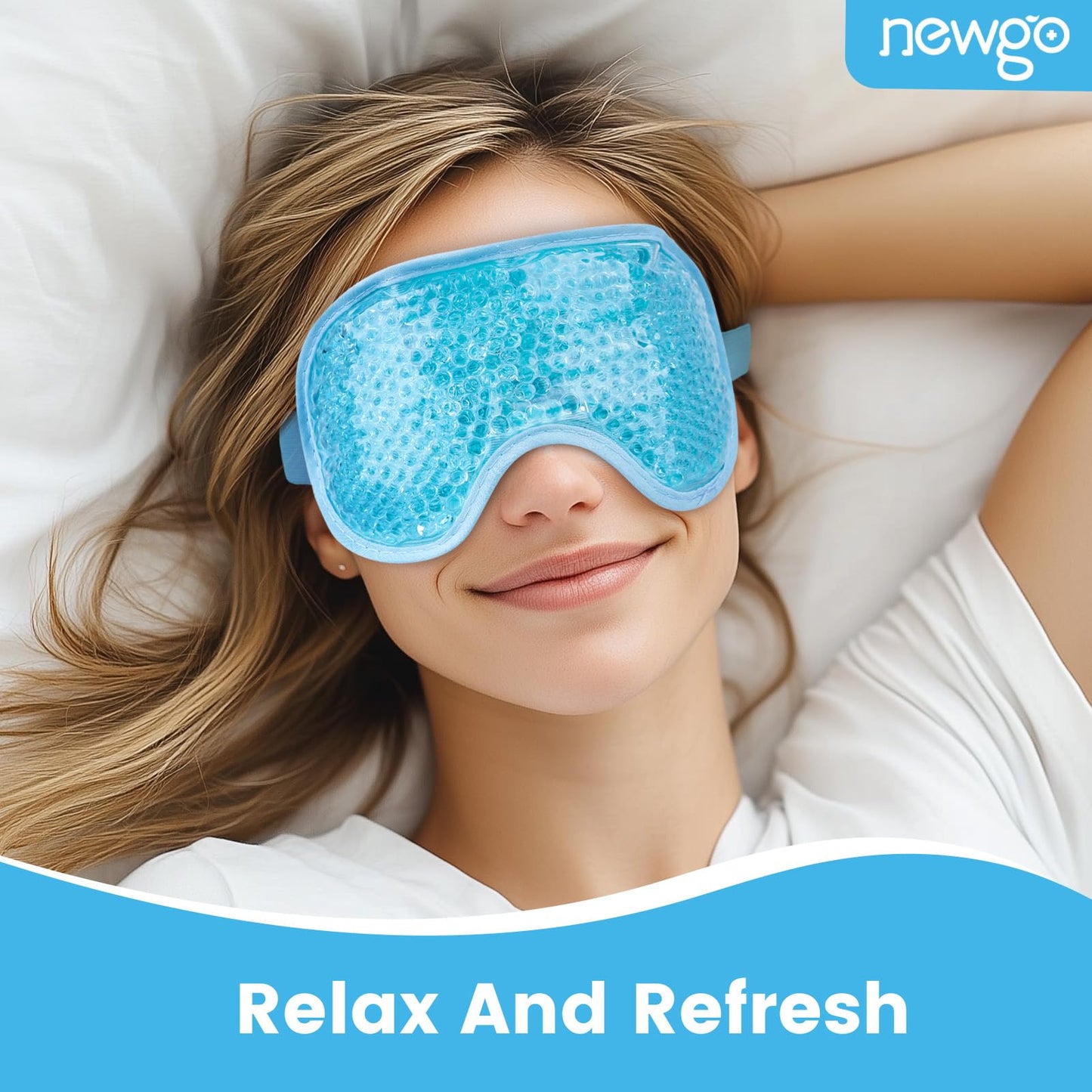 NEWGO Cooling Eye Mask for Puffy Eyes – Cold Gel Ice Pack for Dark Circles, Headache, Stress & Eye Puffiness Relief, Reusable Cold Compress – Blue