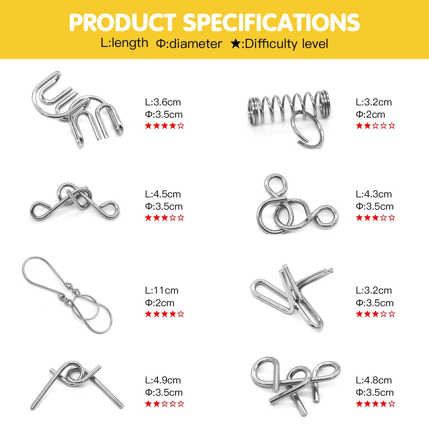 Metal Wire Puzzle 16-Piece Set with Pouch – IQ Test Brain Teaser Disentanglement Chinese Ring Fidget Toy for Kids & Adults – Portable Party Favor