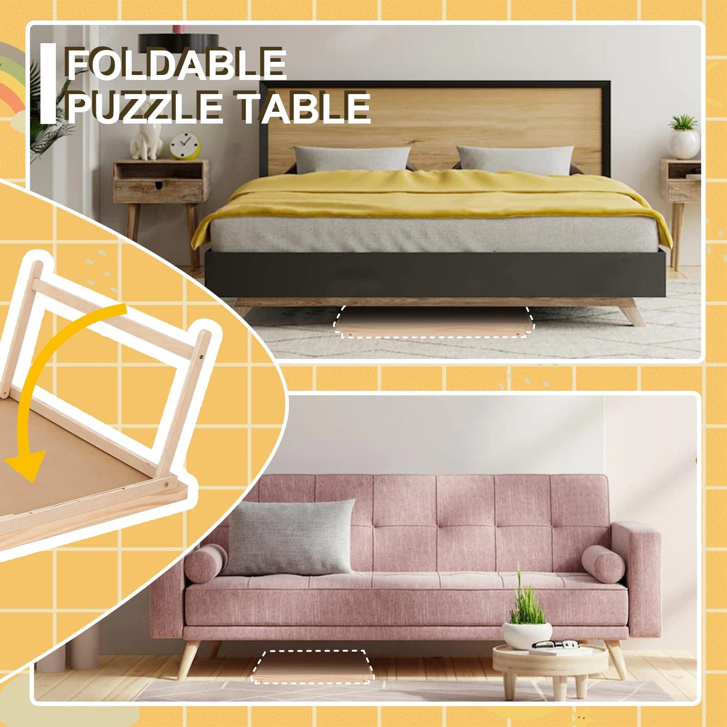 Yacona 1500-Piece Jigsaw Puzzle Board 34.3"x26.5" with 4 Drawers, Cover & Folding Legs – Portable Table for Teens & Adults, No Setup Needed