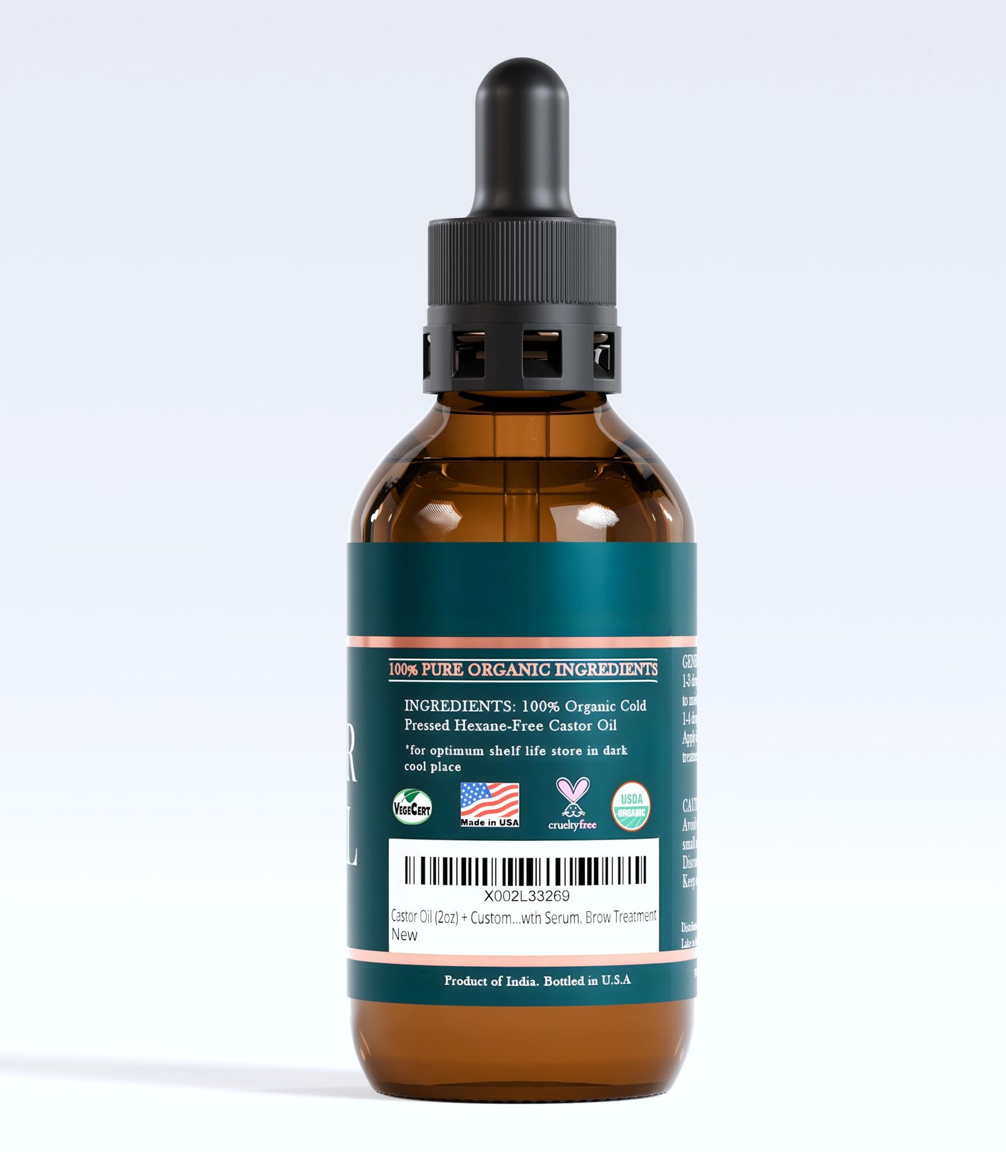 Live Fraiche Organic Castor Oil Lash & Brow Serum – 100% Pure Cold-Pressed, Hexane-Free Hair Growth Oil with Filled Mascara Tube, 2oz Bottle