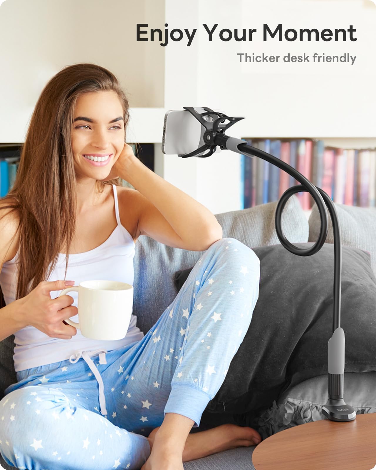 SAIJI Gooseneck Bed Phone Holder, Flexible Long Arm Phone Mount for Desk, Clip Bracket Clamp Stand, iPhone Stand, Mobile Cell Phone Stand Document Camera Nintendo Switch (Black)