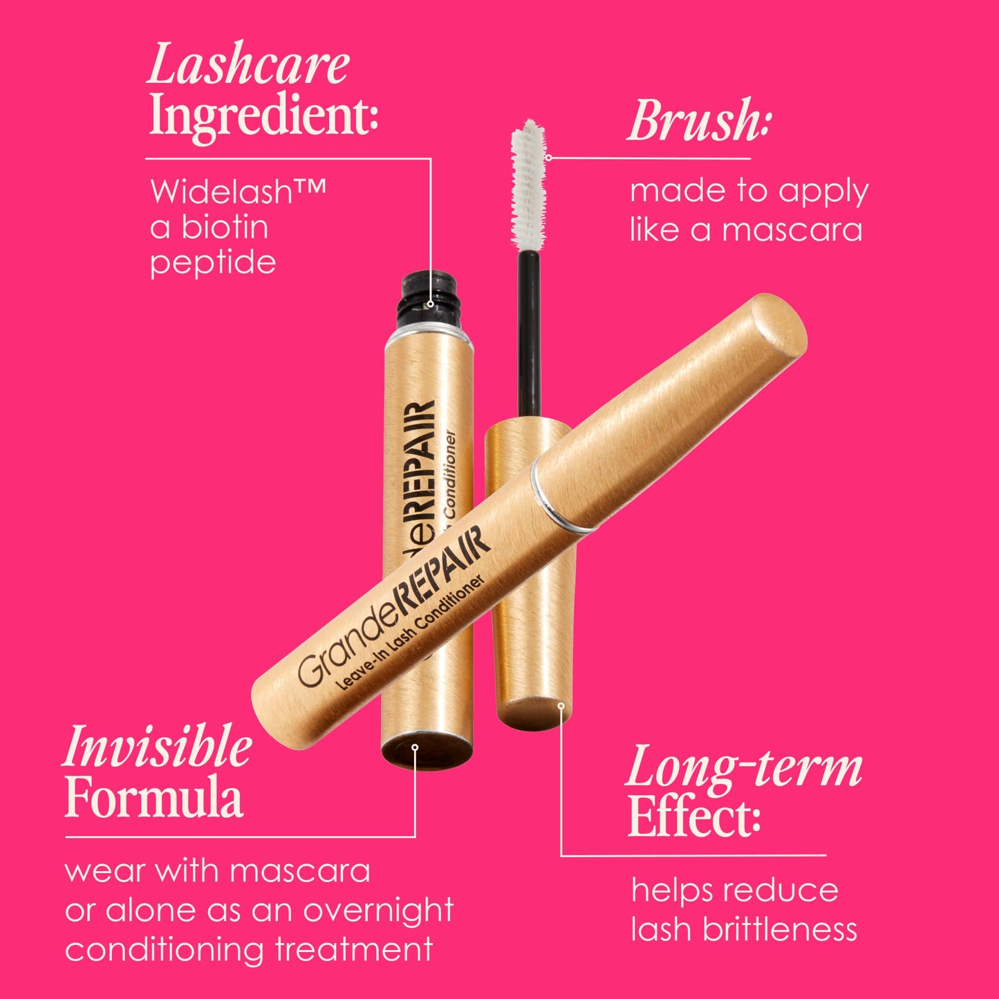 Grande Cosmetics GrandeREPAIR Leave-In Lash Conditioner with Biotin & Peptides, Strengthens, Softens & Protects Lashes, 0.10 oz