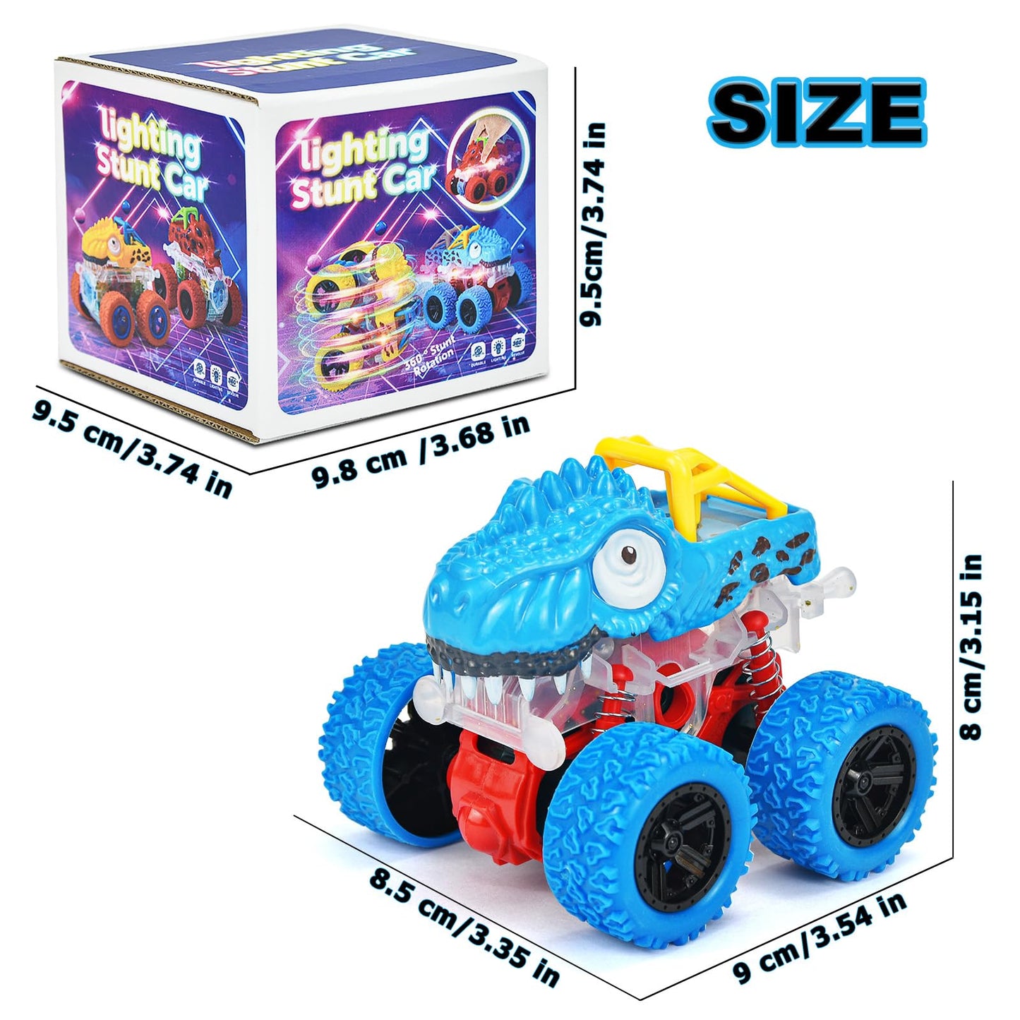 TQBYNJ Light-Up Dinosaur Monster Truck – Push & Go Friction Car Toy for Toddlers Boys & Girls Ages 2-6 – Birthday Easter Gift (Blue)