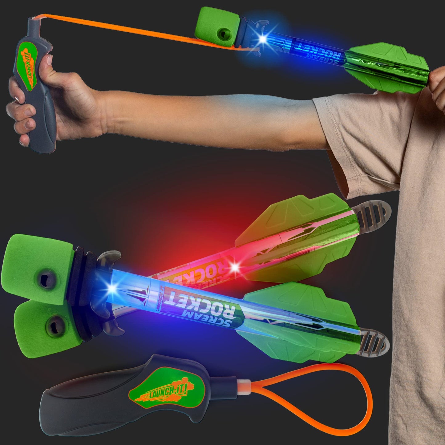 Light Up Foam Rocket Toys for Kids โ LED Slingshot Launcher with Lights & Sound, Outdoor Fun, Party Favors & Gifts for Ages 8+