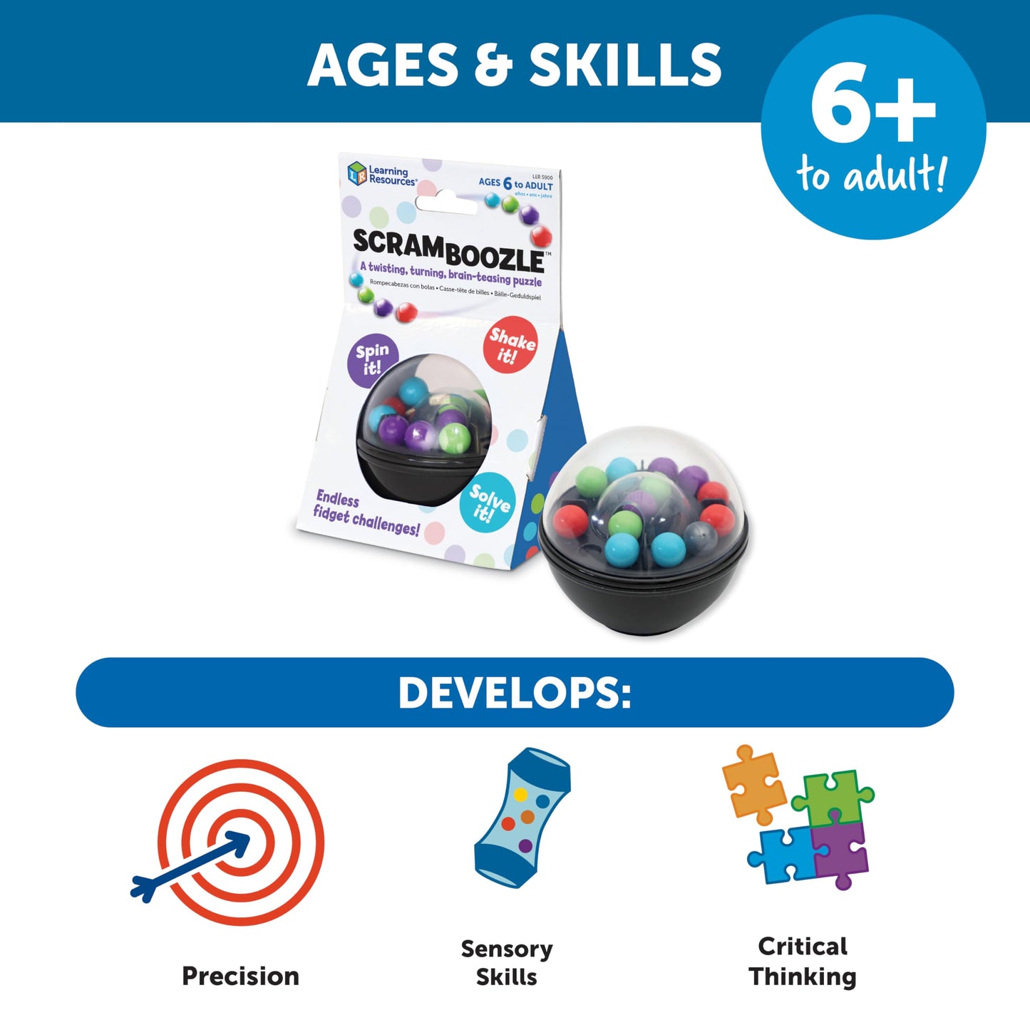 Learning Resources Scramboozle Puzzle Ball – 3D Brain Teaser Game for Kids & Adults, Fidget Puzzle Sort Ball, Travel Toy for Ages 6+