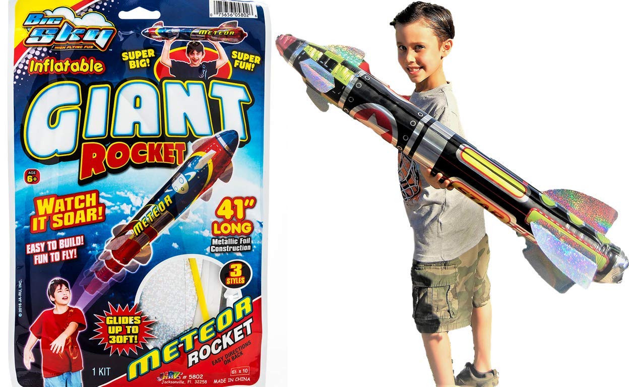 JA-RU 41" Giant Inflatable Rocket Ship Toy – Space Party Decorations, Pool Accessory, Solar System & Astronaut Kids Toy, 1 Unit